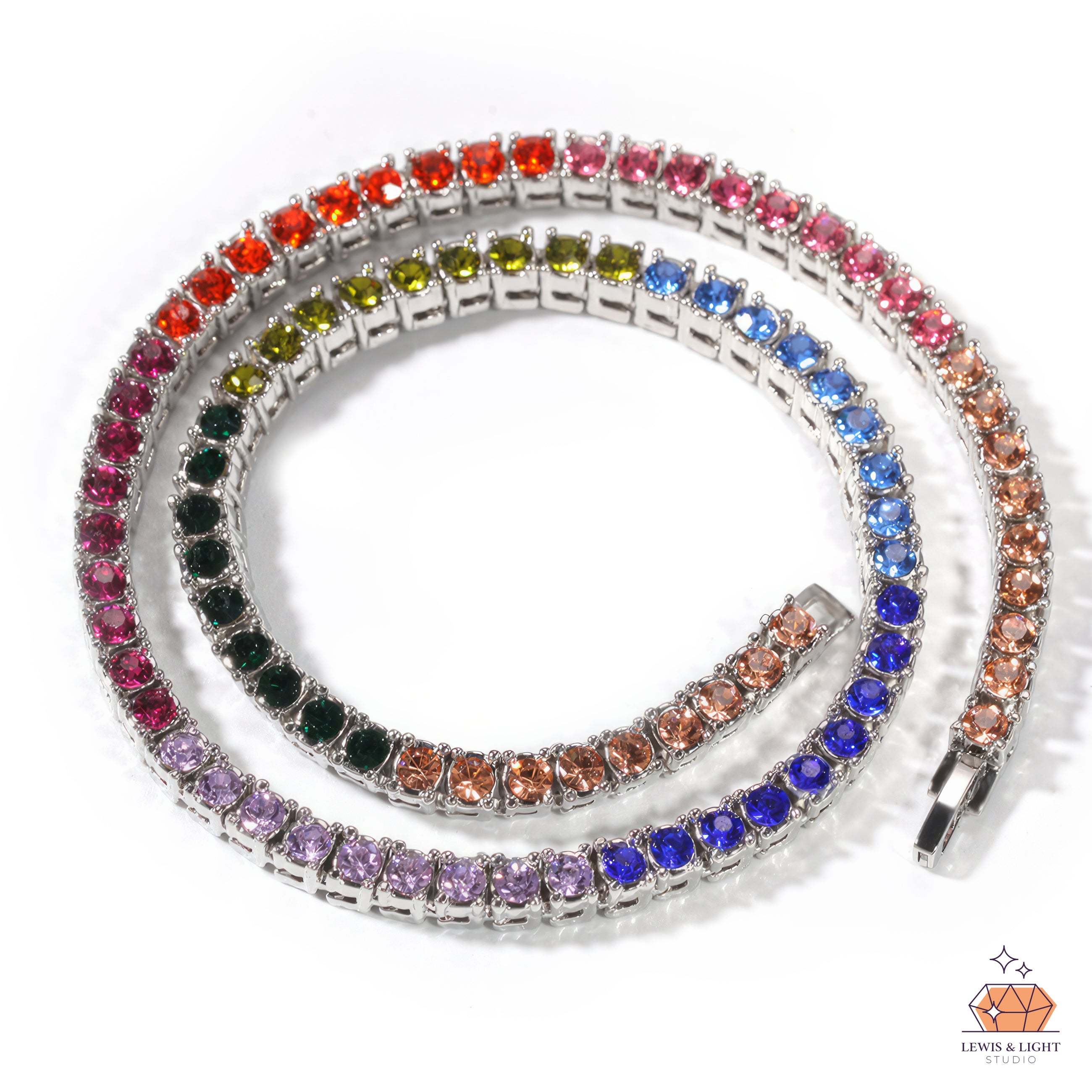 Rainbow Hiphop Iced Out Zircon Tennis Chain - Silver