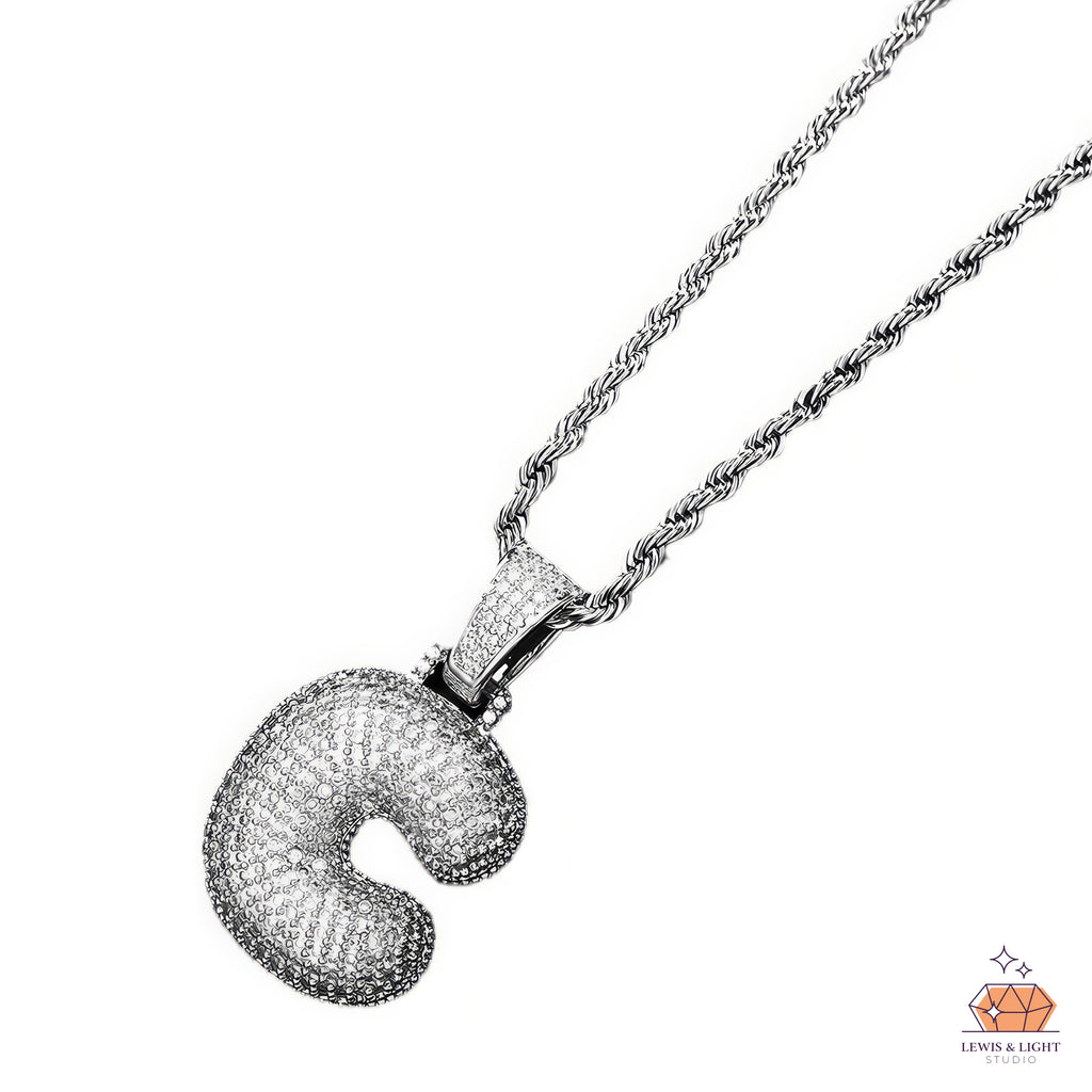 Bling Iced Out Monogram Initial - Silver