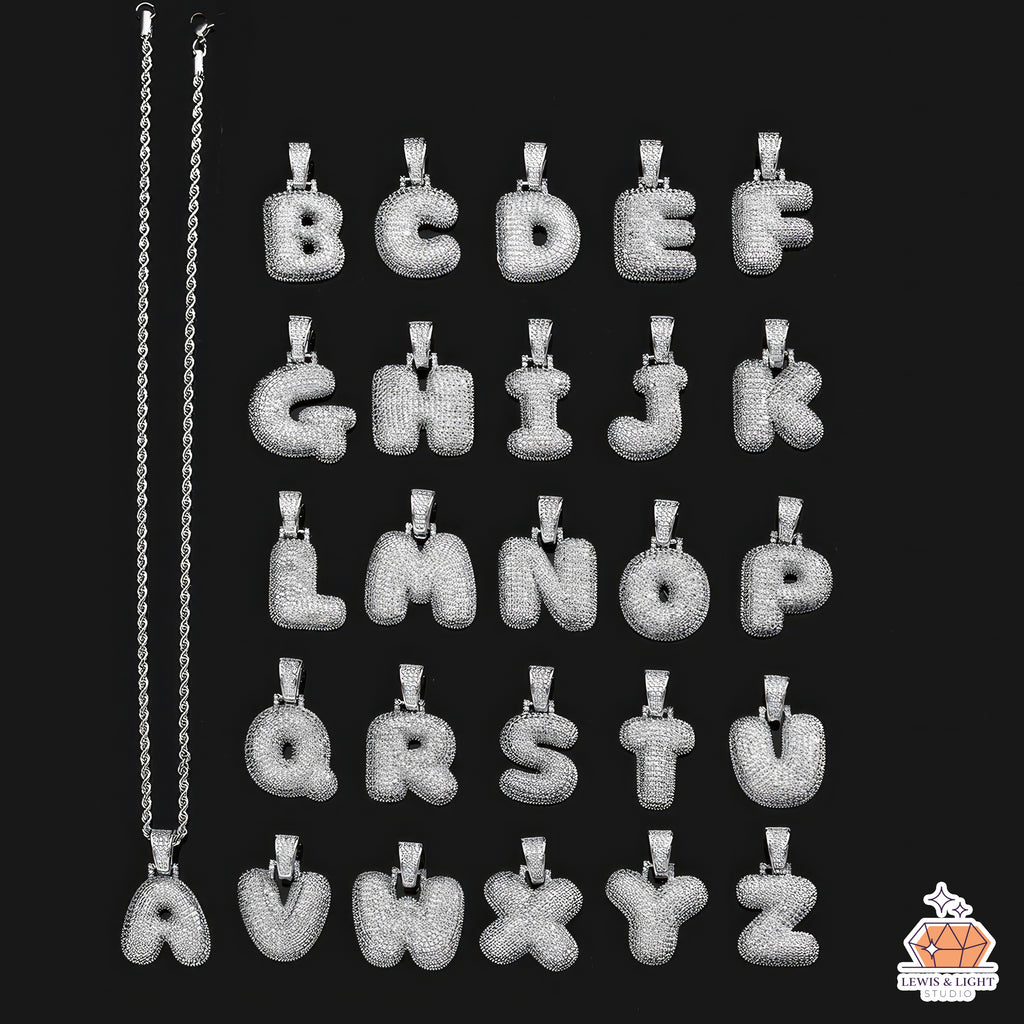 Bling Iced Out Monogram Initial - Silver