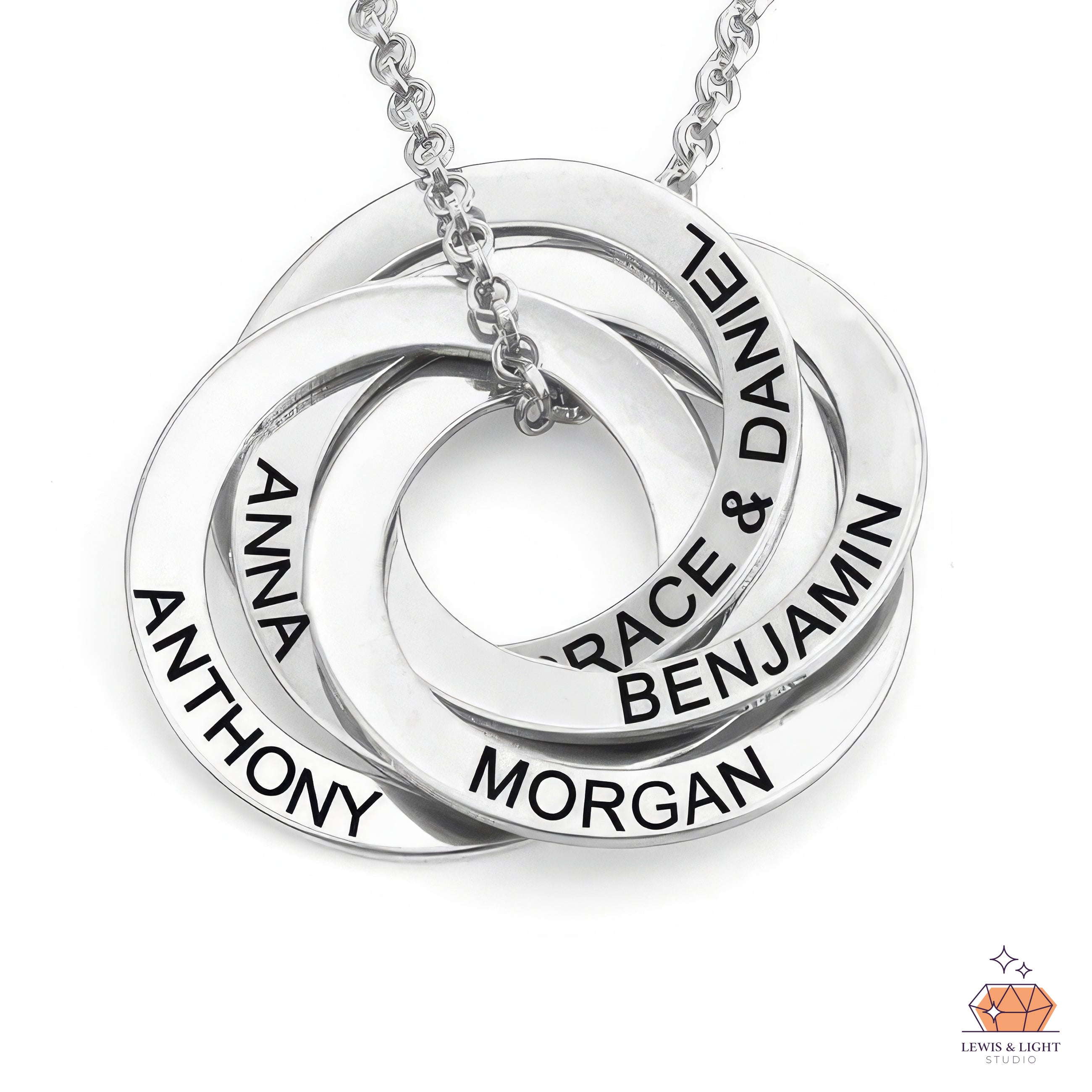 Personalized Interlocking Rings Necklace – Gold-Plated Family Keepsake