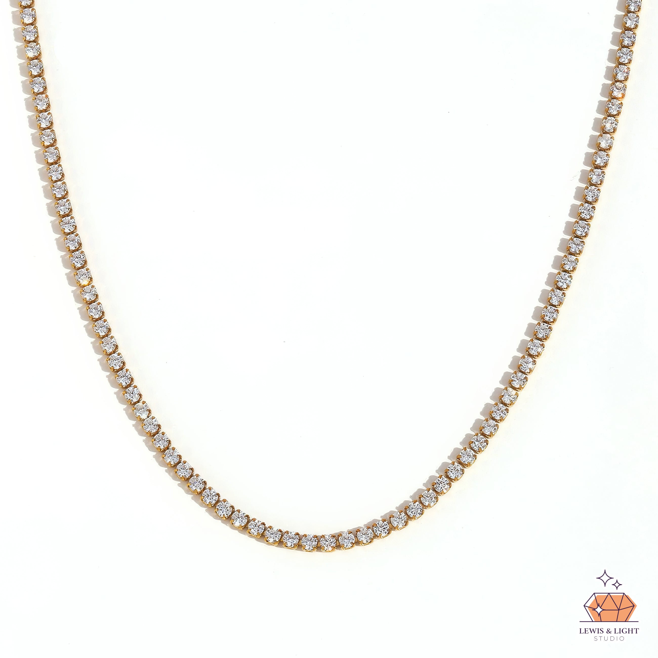 Zirconia Tennis Necklace – Classic Gold-Tone Sparkle