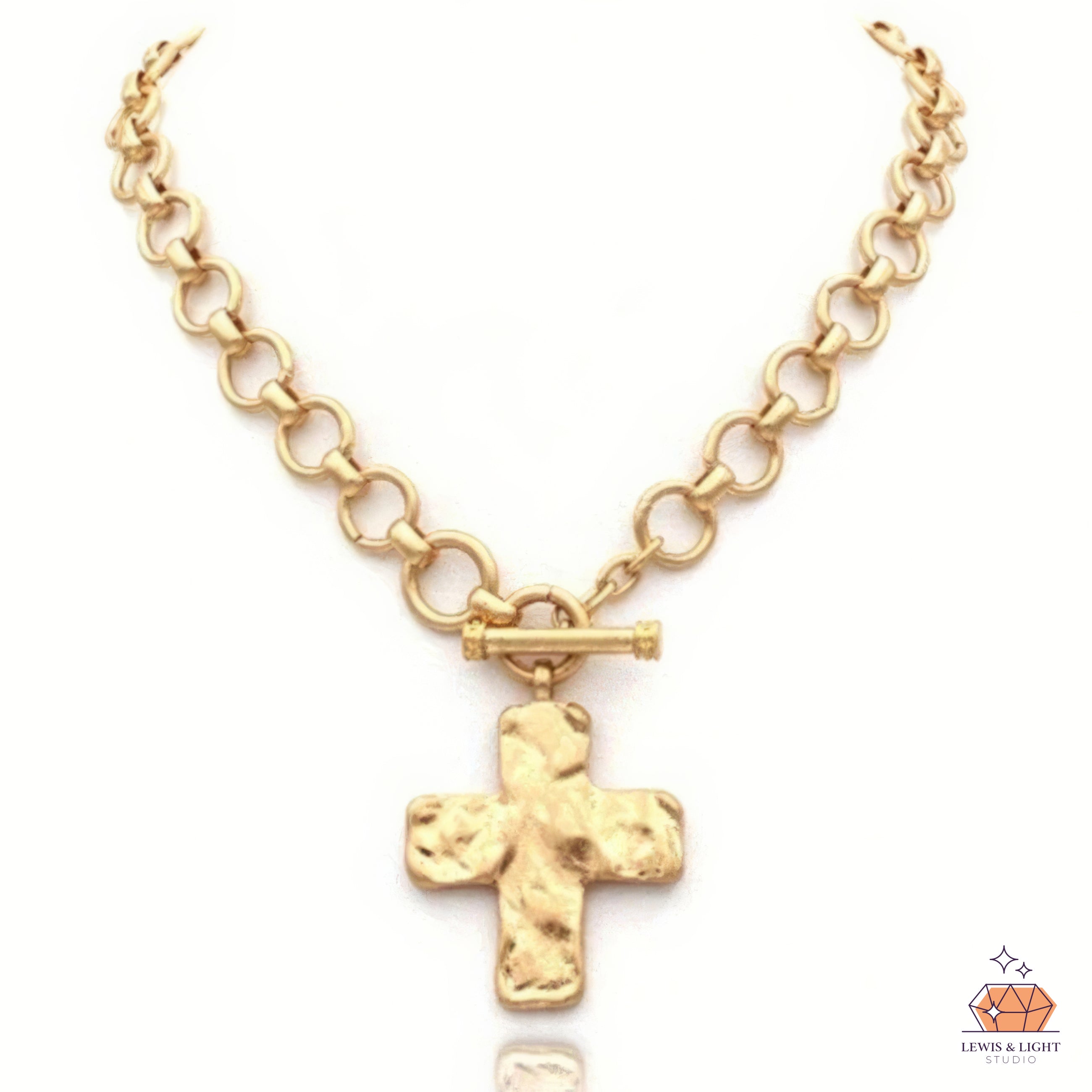 Chunky Hammered Cross Circular Chain
