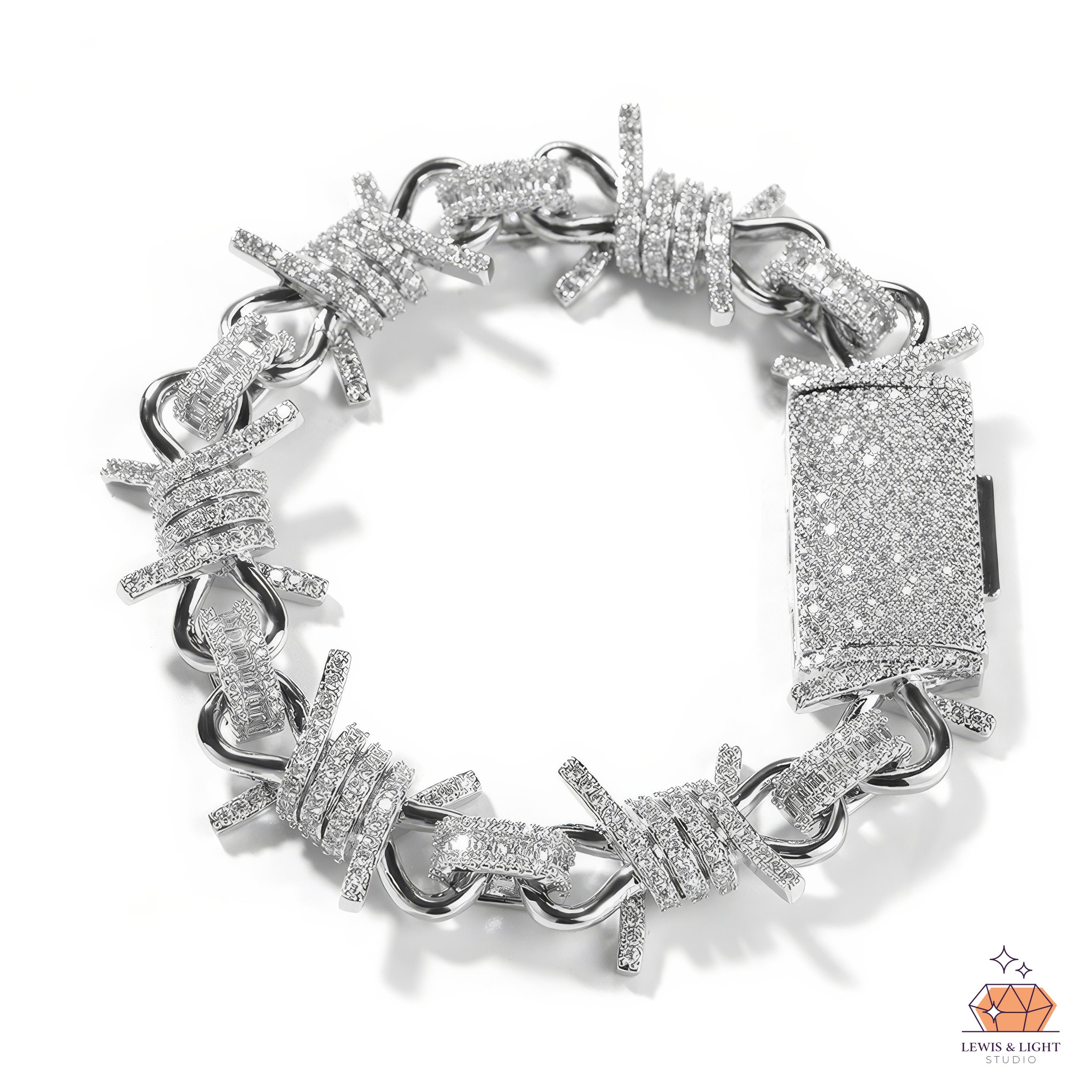 Iced Out Barbed Wired Cuban Link Chain