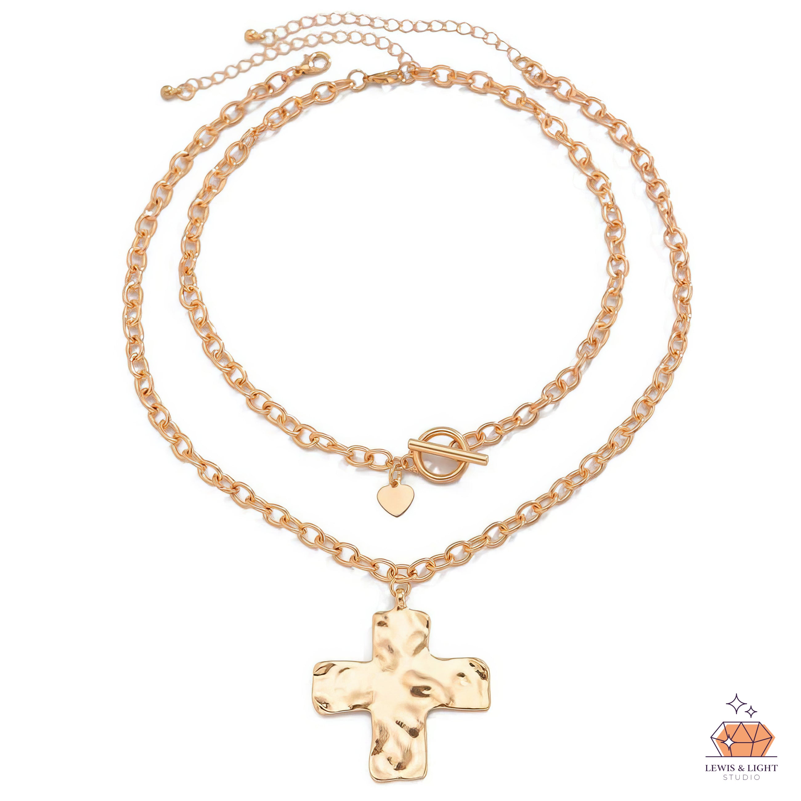 Chunky Hammered Cross Dual Chain