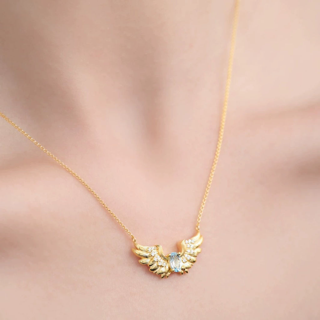 Angel Wing Necklace – Natural Topaz Sterling Silver S925 18K Gold Plated