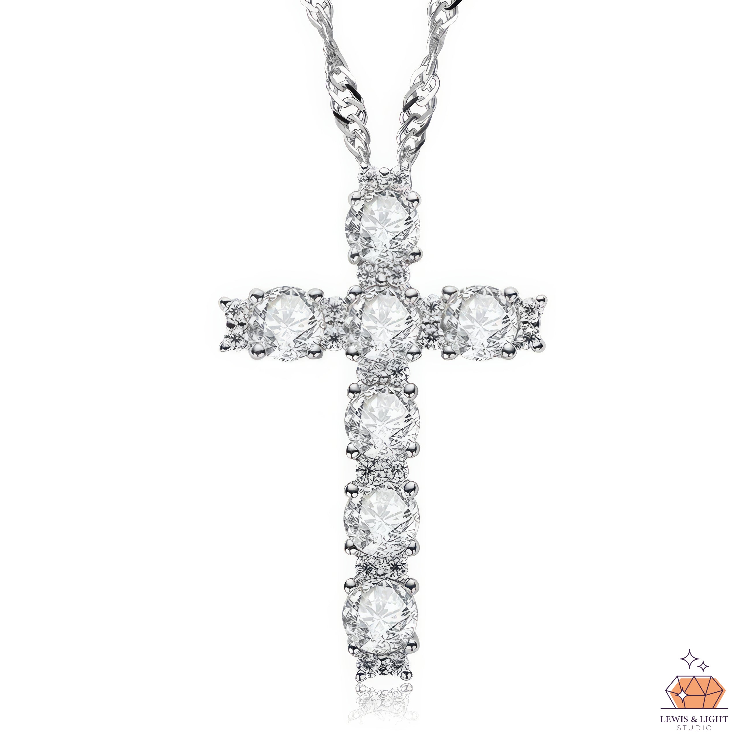 Moissanite Cross-shape Necklace - Silver