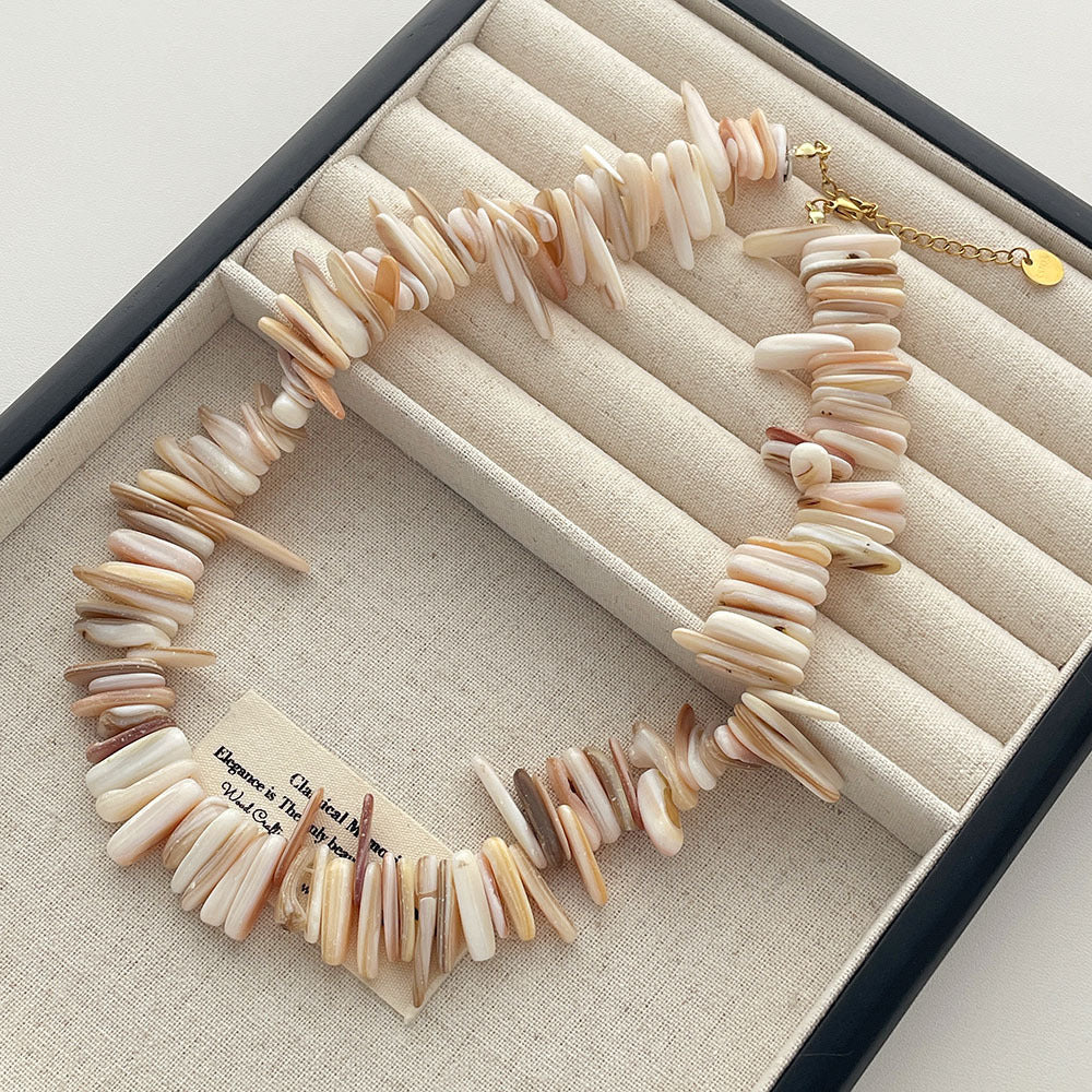 Beadlike Fritillaria Beaded Hawaiian Natural Shell Puka Shell Necklace – Coastal Boho Statement Jewelry