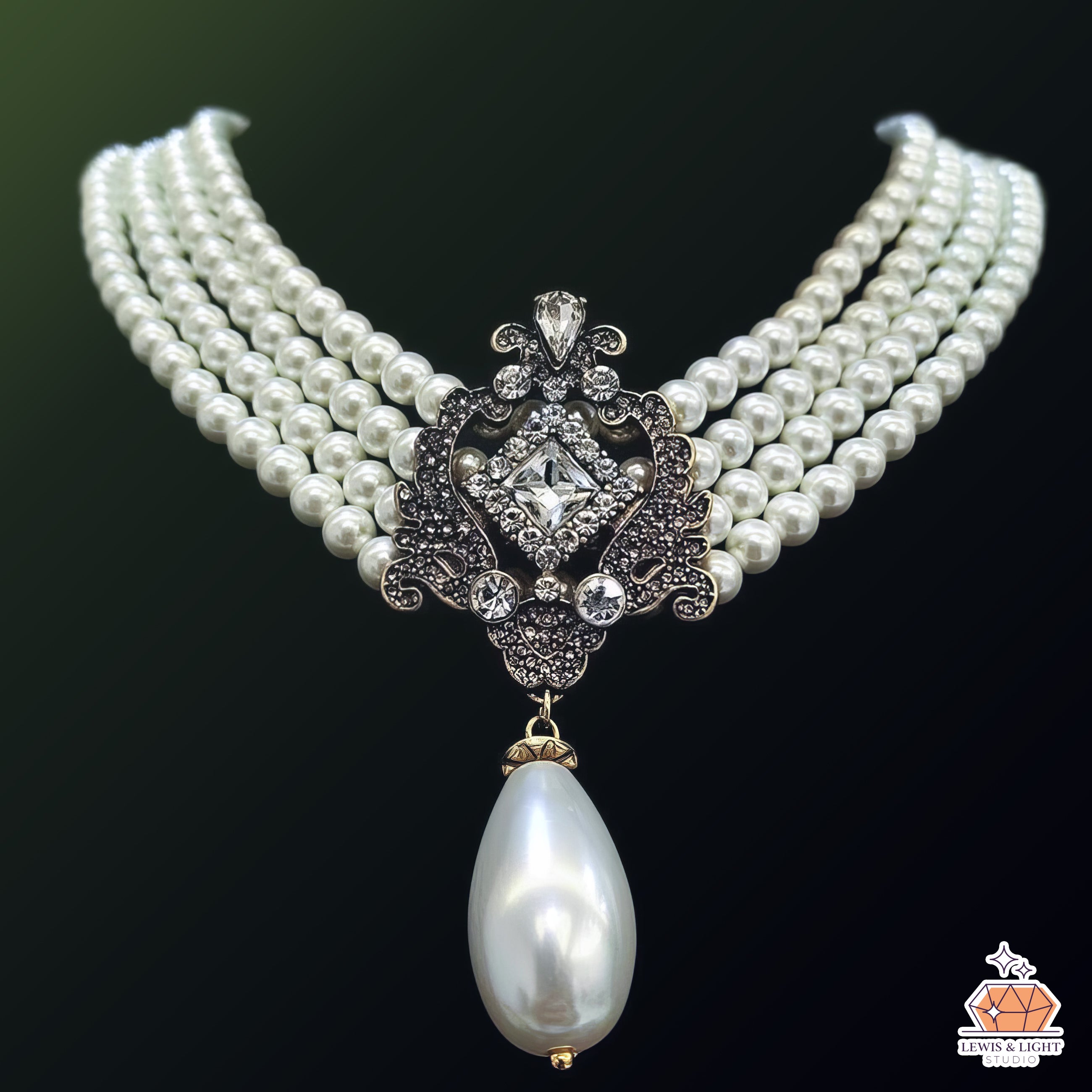 4-Layer Tear Drop Pearl Choker