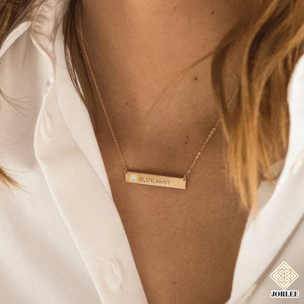 ID Nameplate Necklace in 925 Sterling Silver – Personalized Engraved Bar Necklace for Women