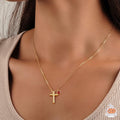 Cross-shape with Birthstone Necklace - Gold