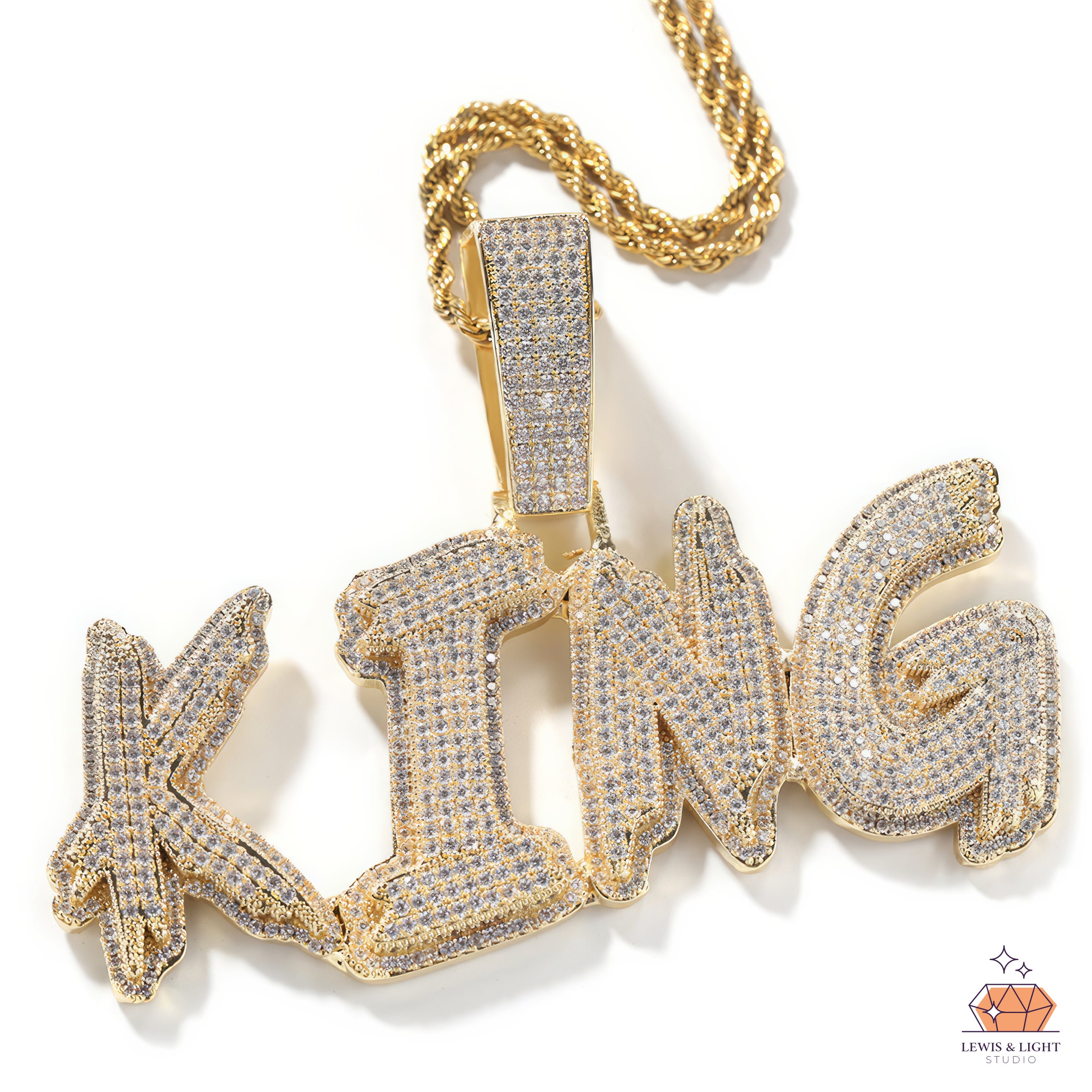 Iced Out KING Pendant Necklace – Chunky Urban Hip Hop Personalized Chain