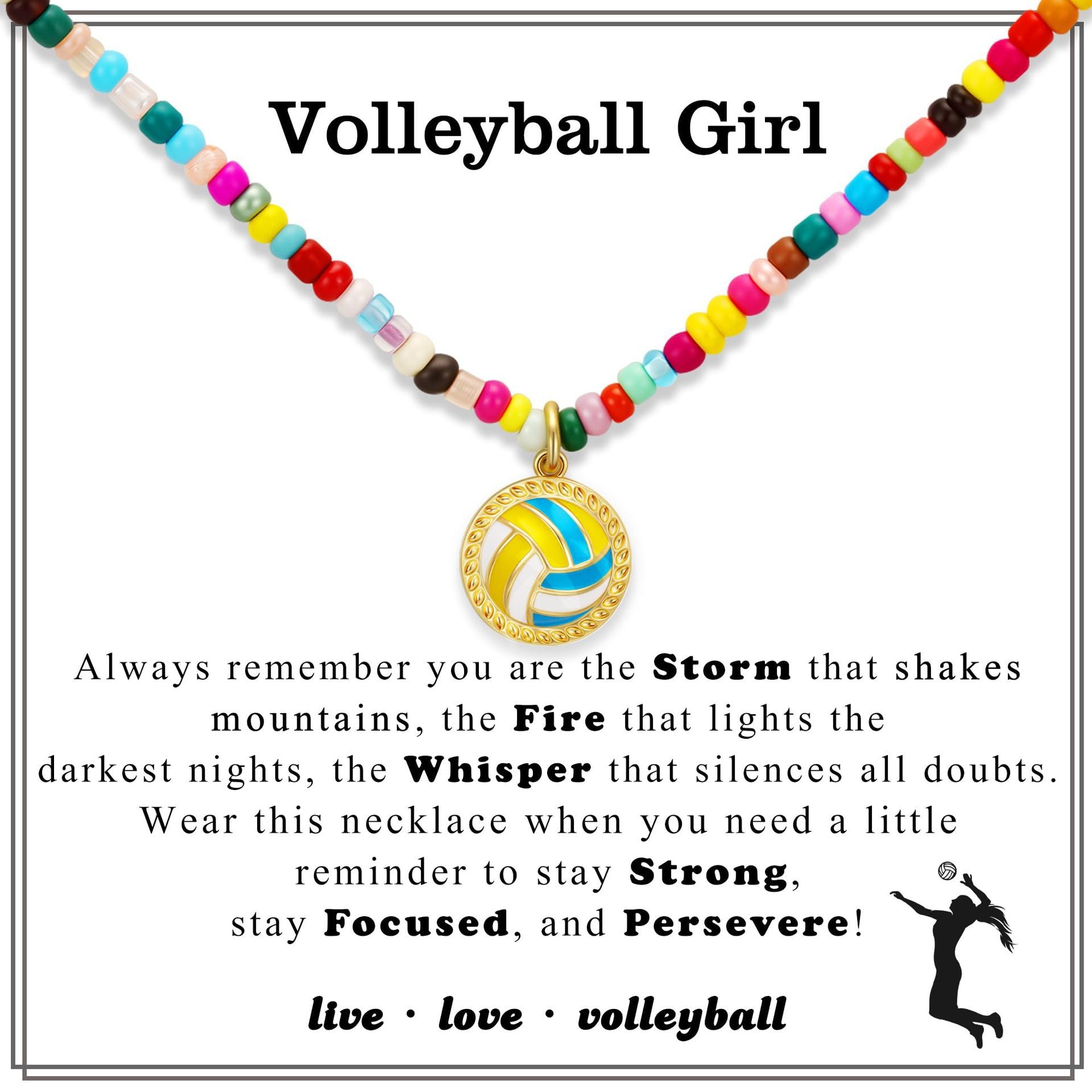 Volleyball Girl Beaded Necklace for Girl | Love Sports Charm Necklace