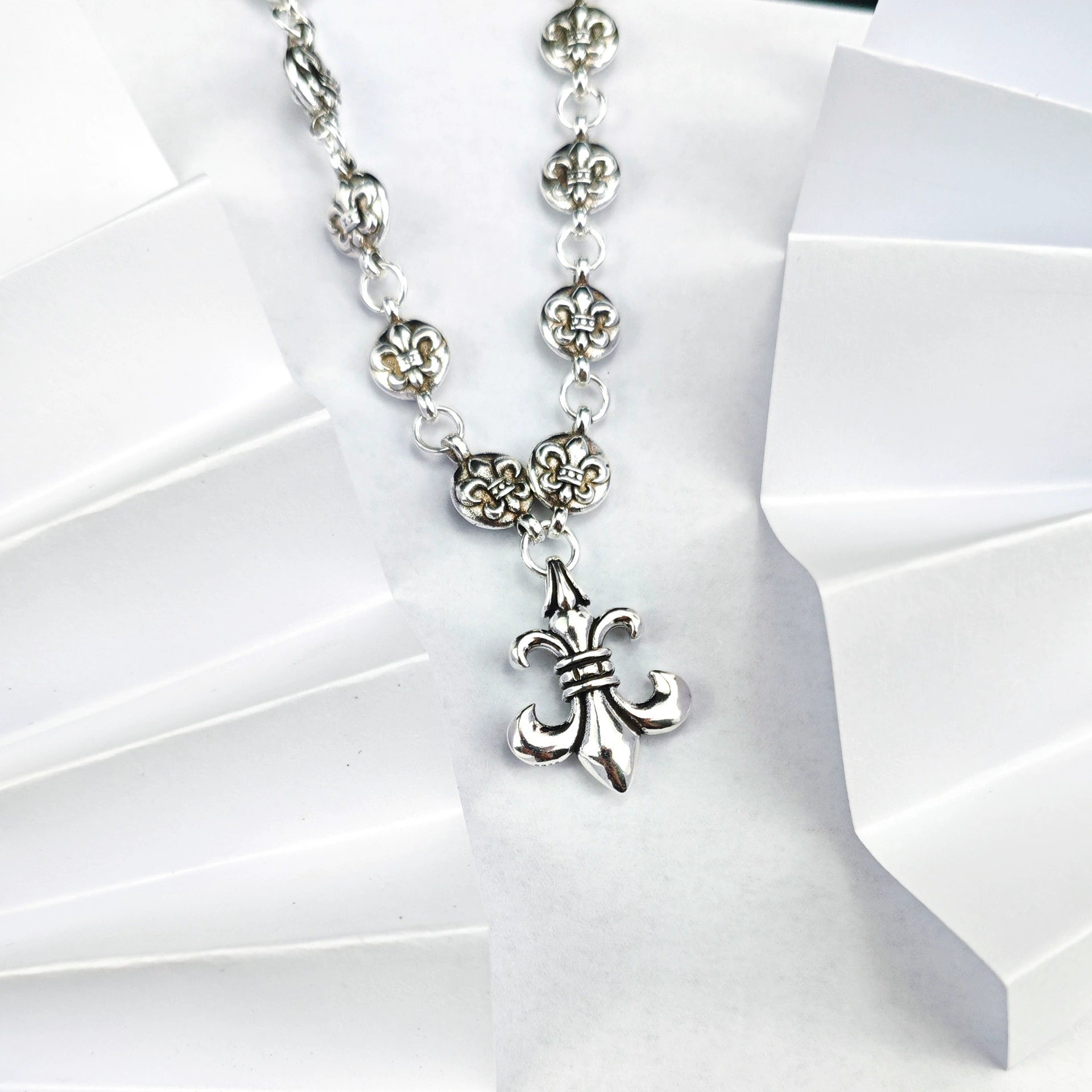 Chrome Hearts Fleur de Lis Pendant & Maltese Cross Chain Necklace | Y2K Punk Gothic Jewelry