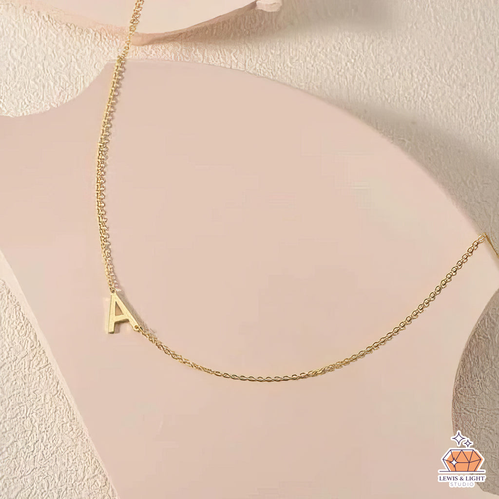 Dainty Personalized Sideways Initial Necklace – Custom Monogram Jewelry