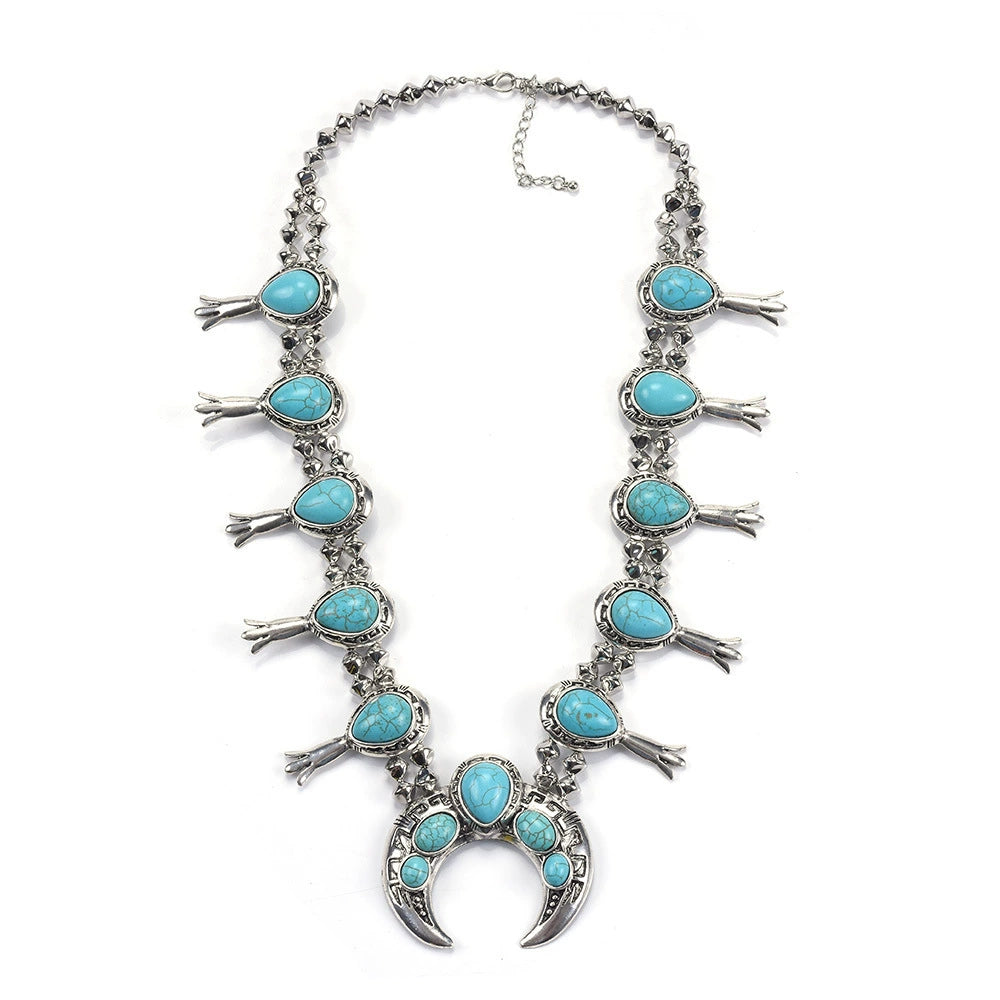 ARIS DESIGNER Faux Blue Turquoise Squash Blossom Necklace – Skelapparel Southwestern Navajo Pearl Set | Kingman Style