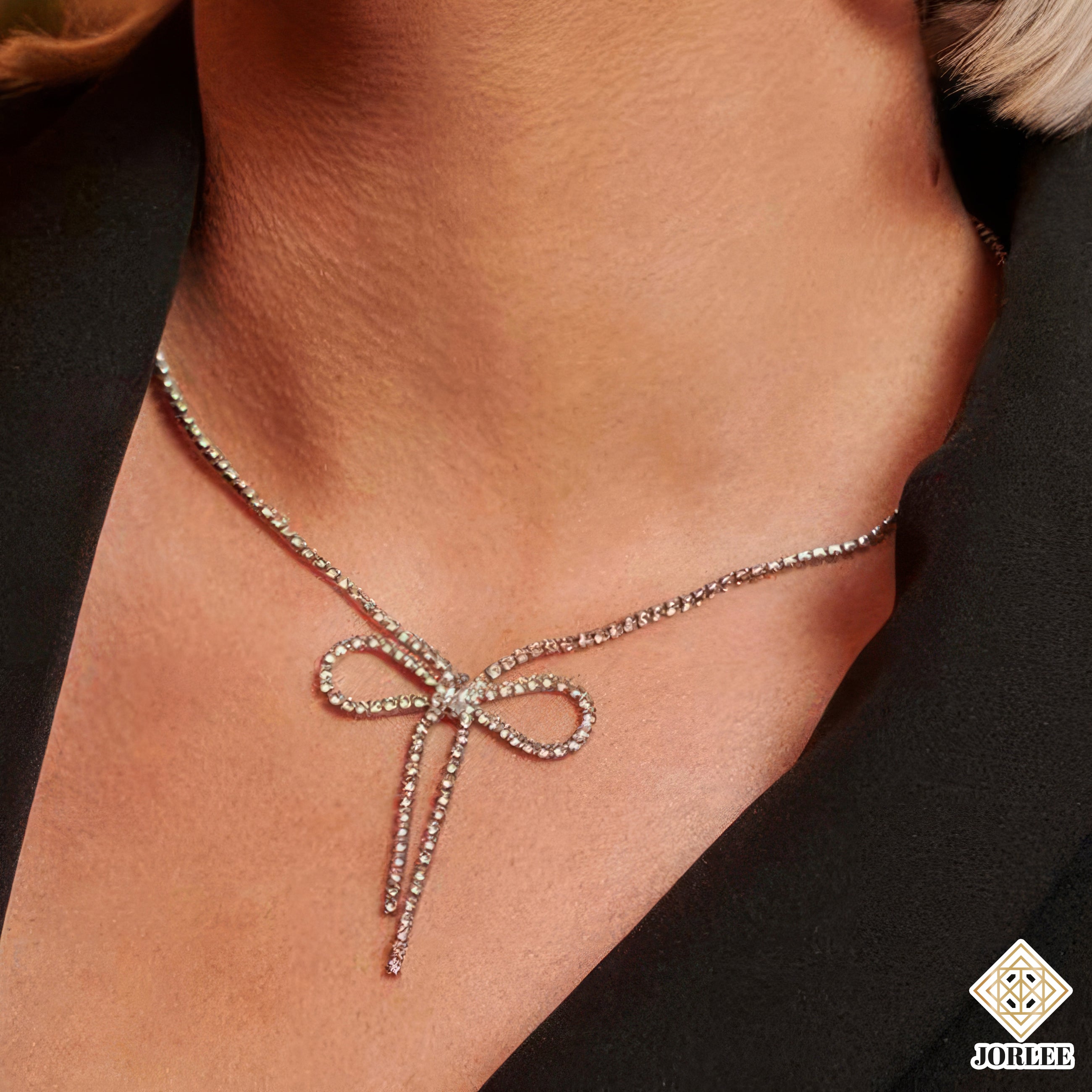 Sparkling Bow Necklace, Rhinestone Choker, Dainty Crystal Ribbon Pendant, Elegant Minimalist Necklace for Women