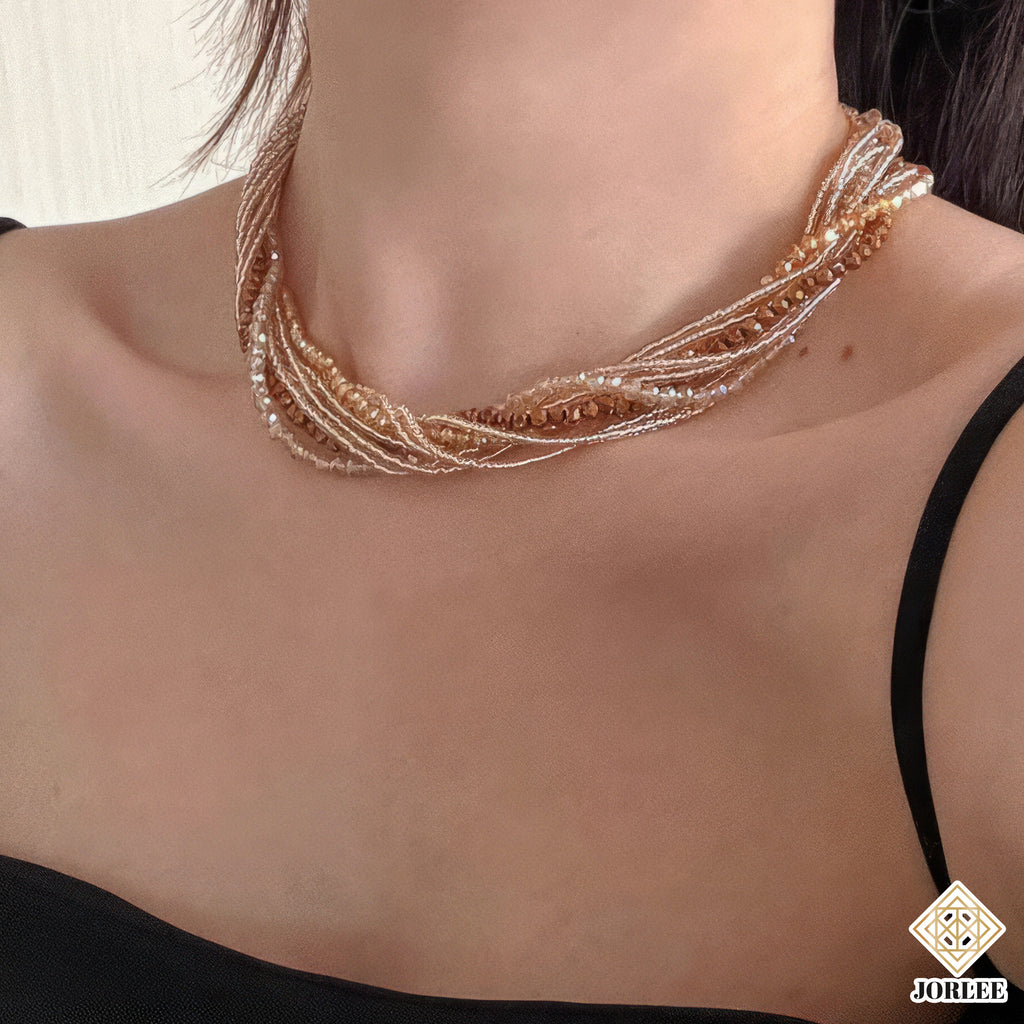 Gold and Pearl Multi-Strand Twist Necklace – Elegant Layered Beaded Choker for Women | Statement Jewelry for Formal or Casual Wear