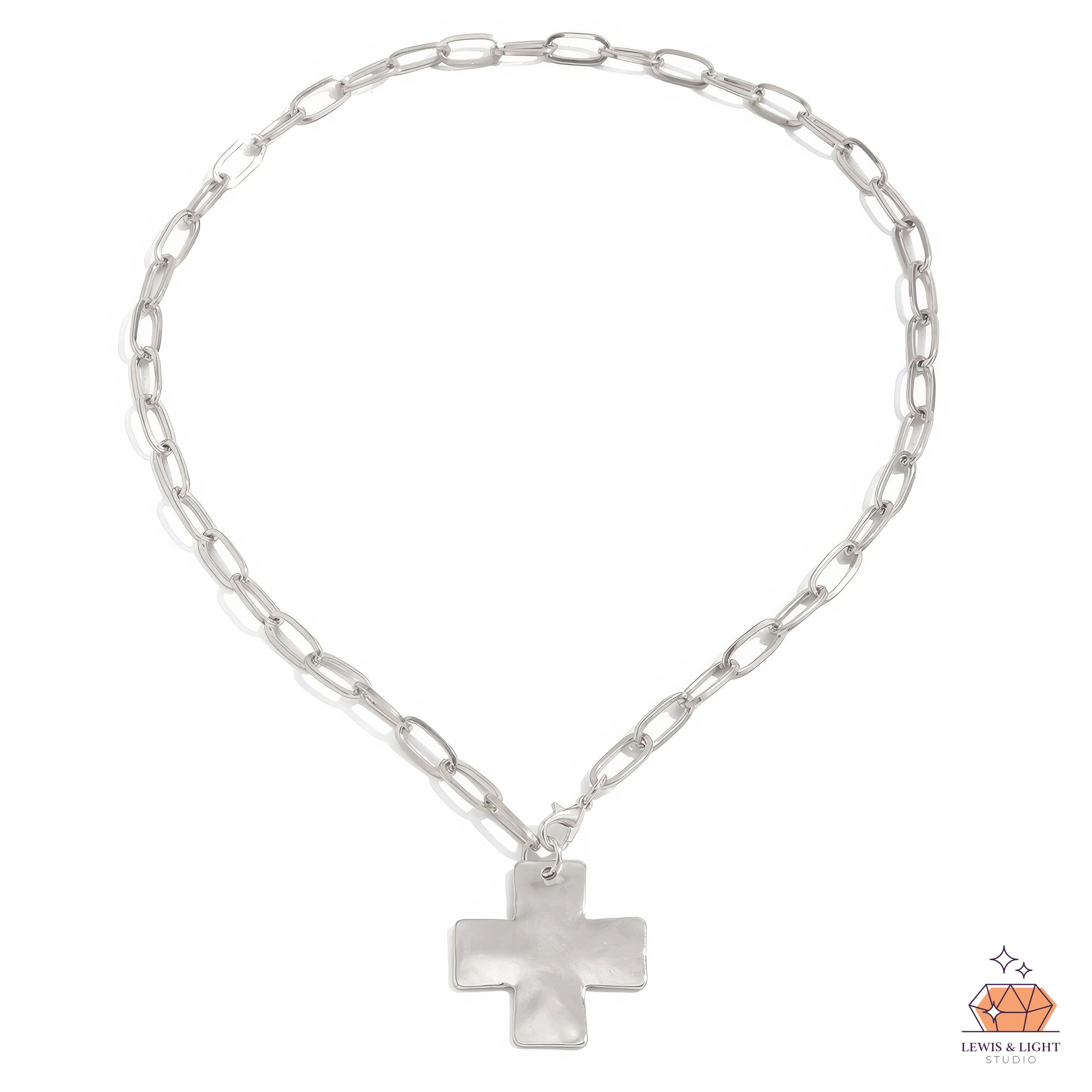 Hammered Cross Paperclip Chain