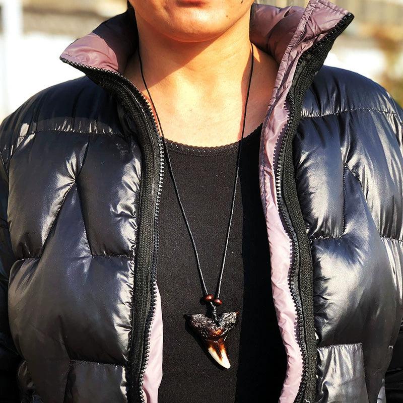 Shark Tooth Necklace | Moroccan Cuban Style Pagan Inca Witchcraft Wax Rope