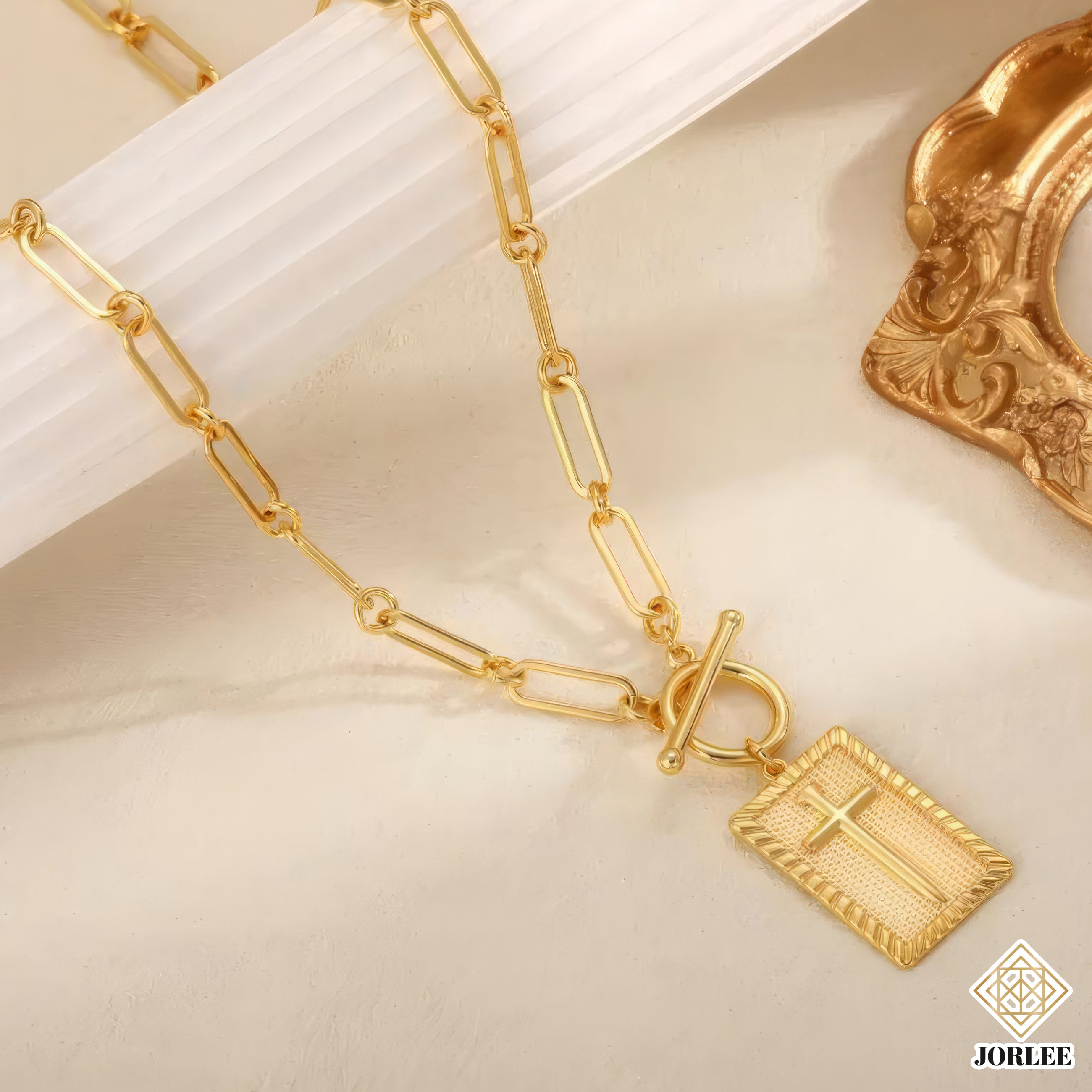 Cross with paper-clip like chain necklace