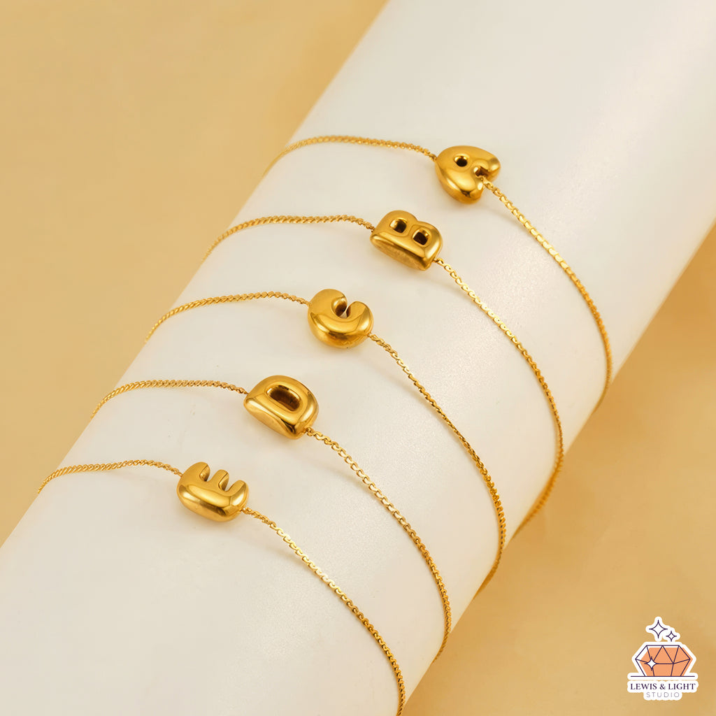 Personalized Bubble Initial Monogram Bracelet - Gold