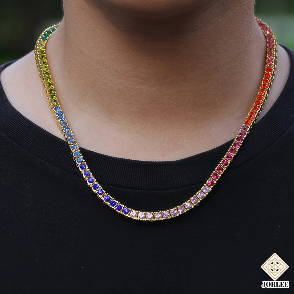 Rainbow Bling Necklace | Hip Hop Iced Out Chain | Colorful Rapper Jewelry