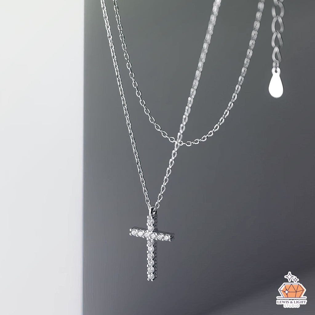 Minimalist Diamond Sterling Silver Cross Necklace