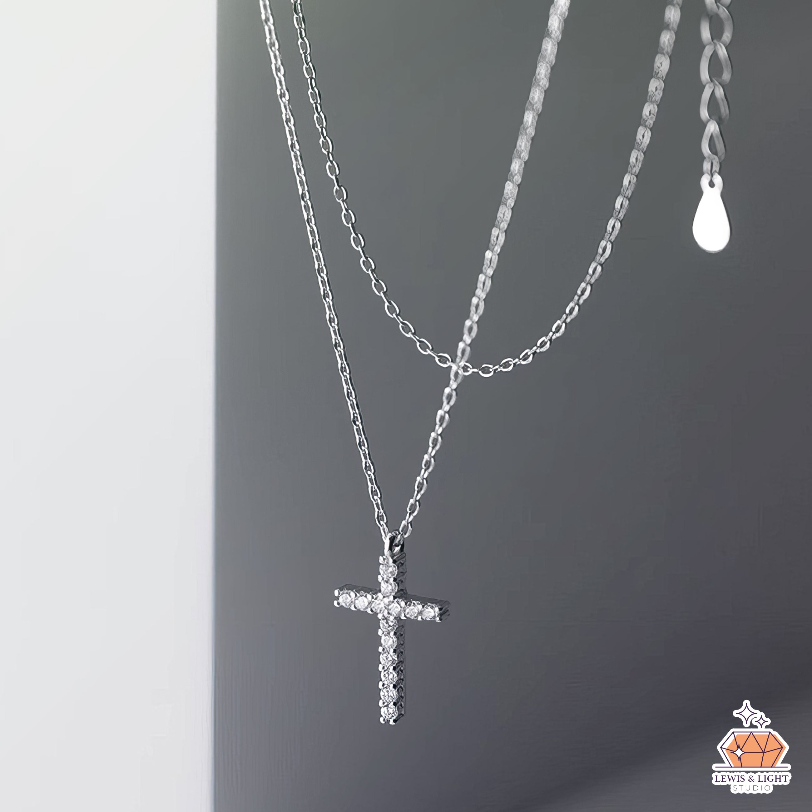 Minimalist Diamond Sterling Silver Cross Necklace