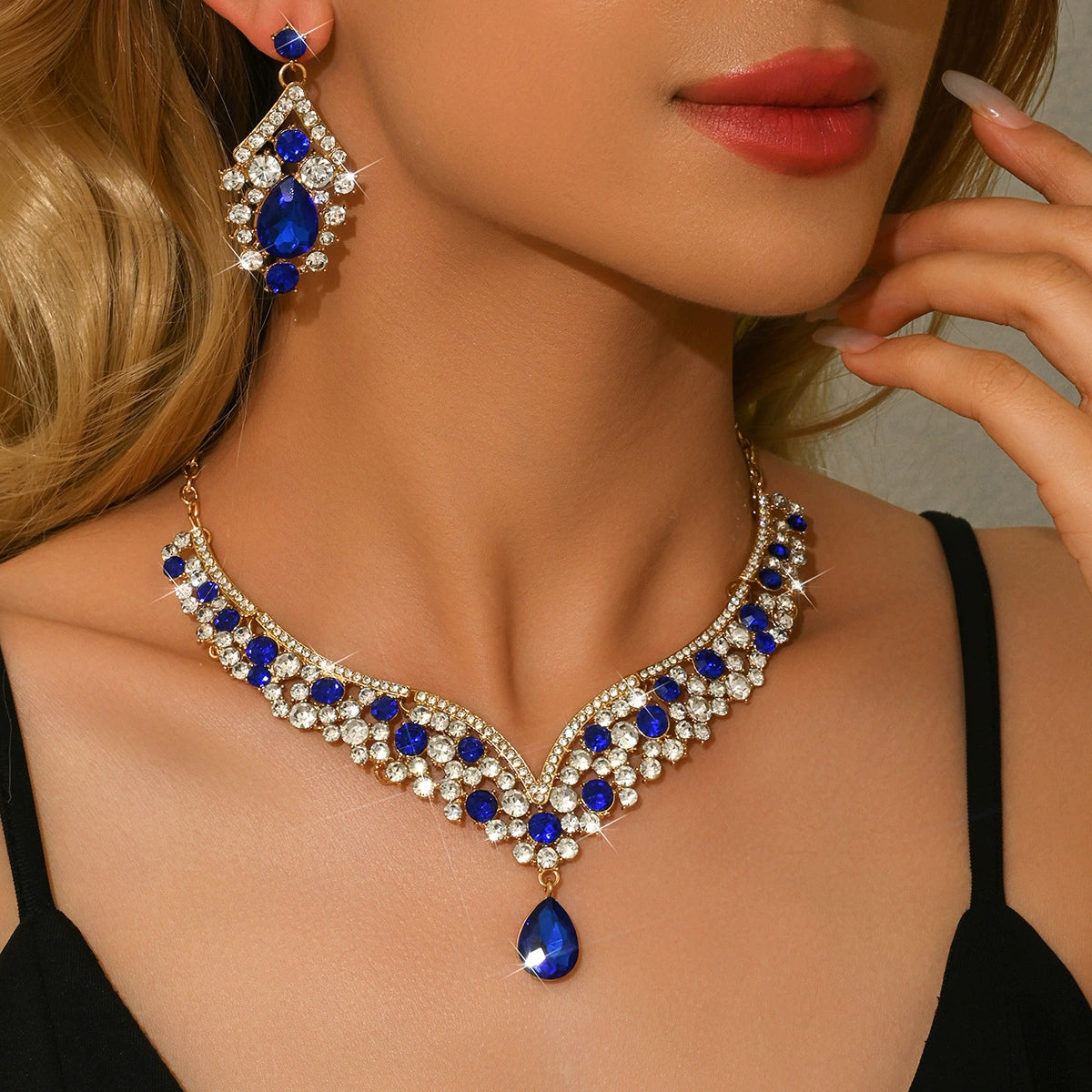 Gothic Rhinestone Bridal Necklace Set – Elegant Bride & Bridesmaid Crystal Jewelry