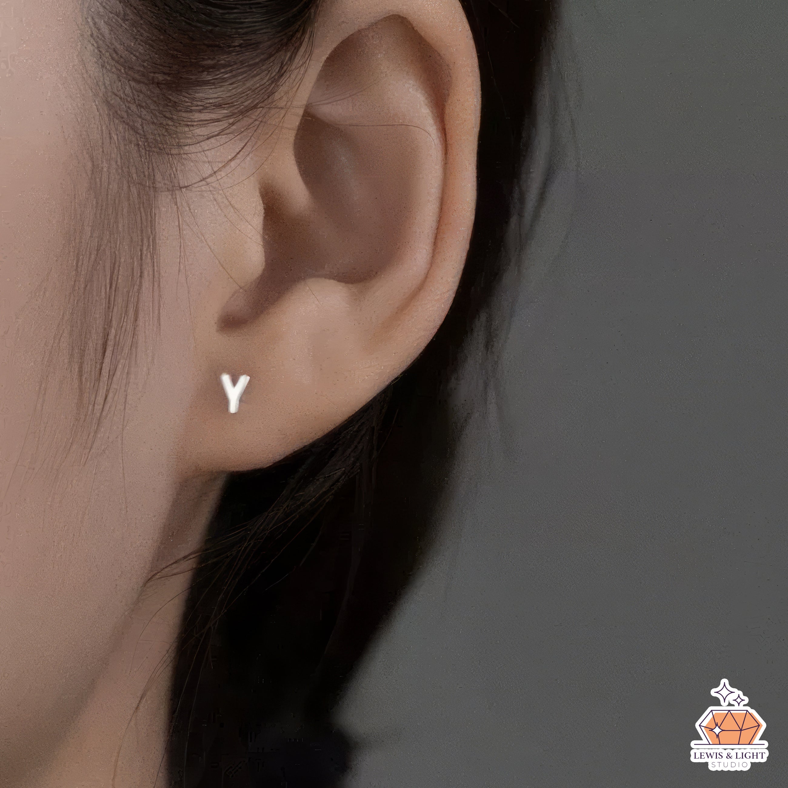 Personalized Initial Monogram Letter Earrings - Silver