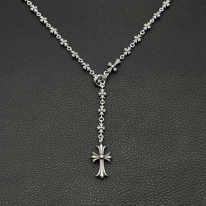 Chrome Hearts Rosary Cross Necklace – Adjustable Carved Ring Chain | Hip Hop Fashion Jewelry