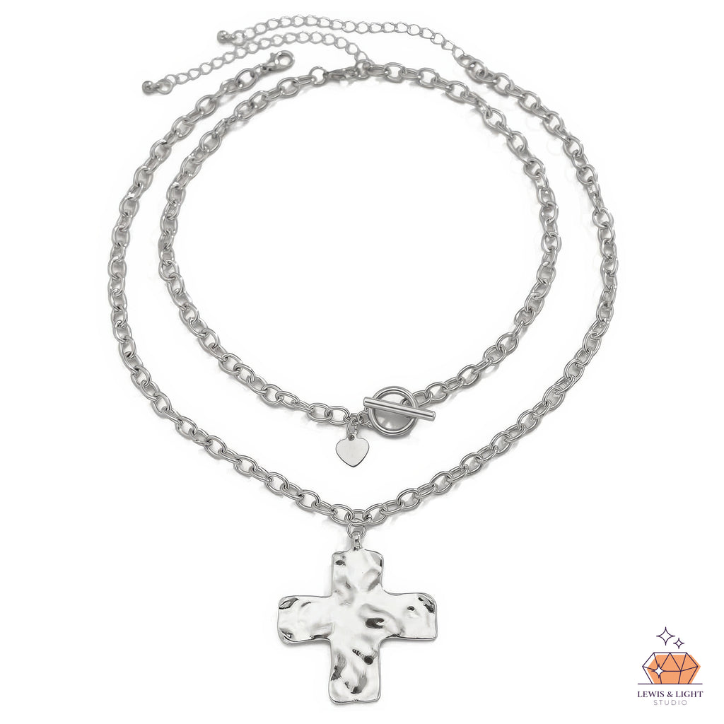 Chunky Hammered Cross Dual Chain