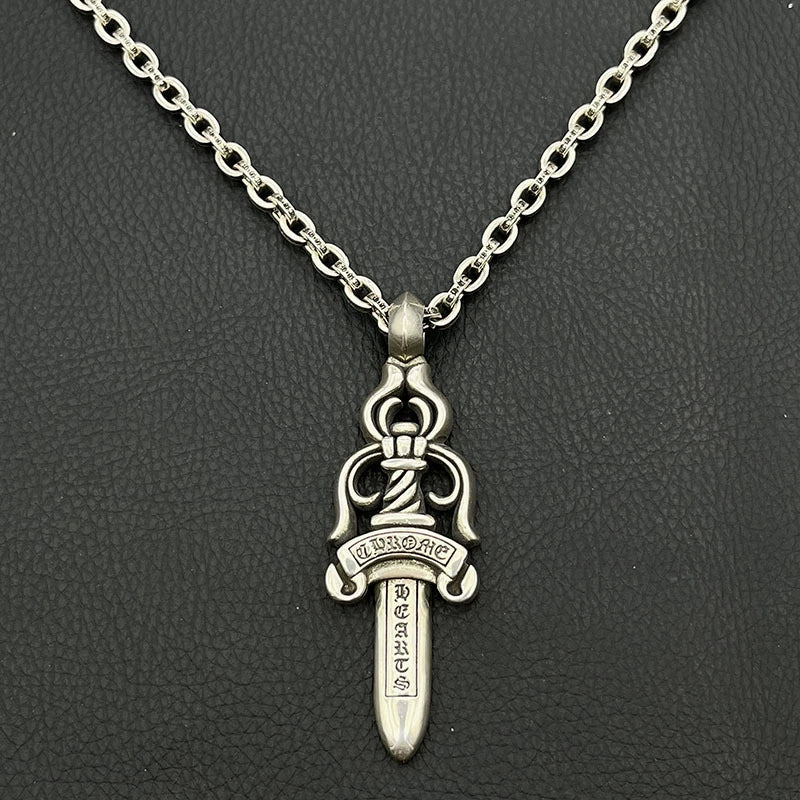 Chrome Heart Dagger Pendant | 925 Sterling Silver Double Dagger Necklace | Hip-Hop, Y2K Punk Gothic Jewelry