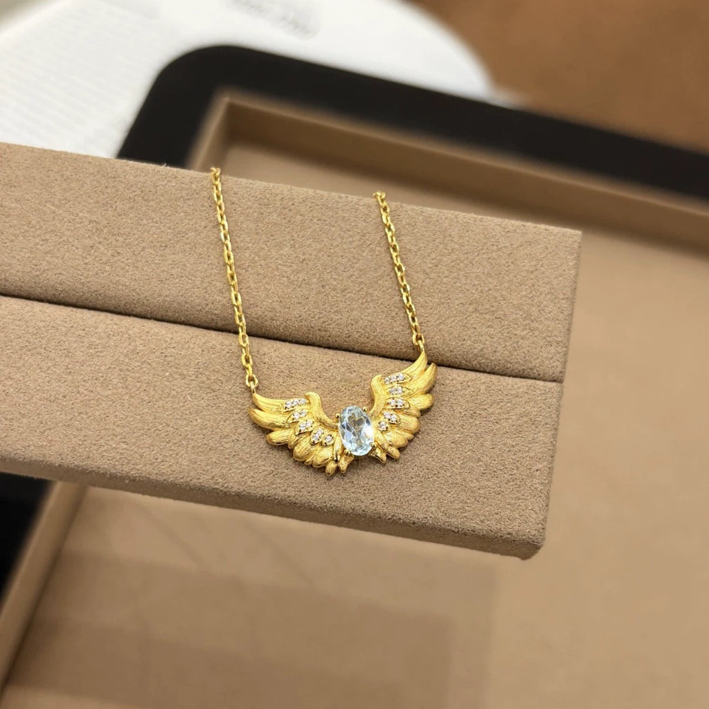 Angel Wing Necklace – Natural Topaz Sterling Silver S925 18K Gold Plated