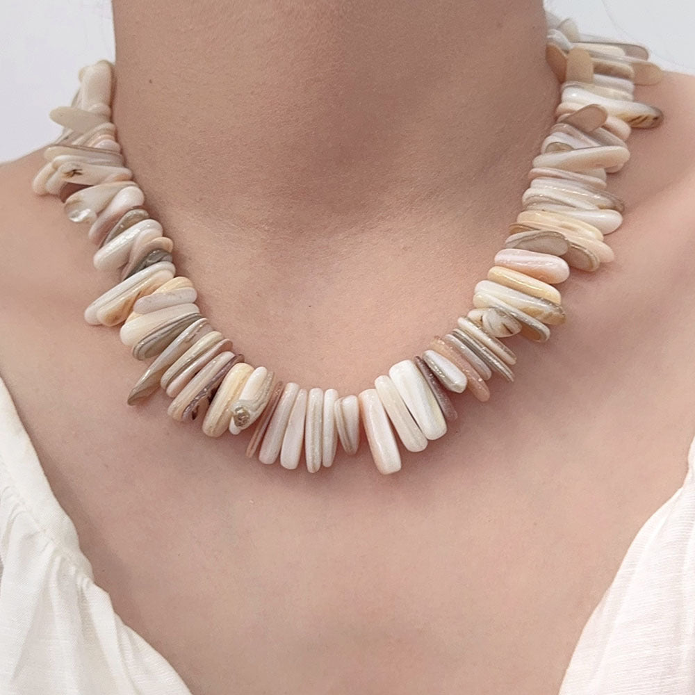Beadlike Fritillaria Beaded Hawaiian Natural Shell Puka Shell Necklace – Coastal Boho Statement Jewelry