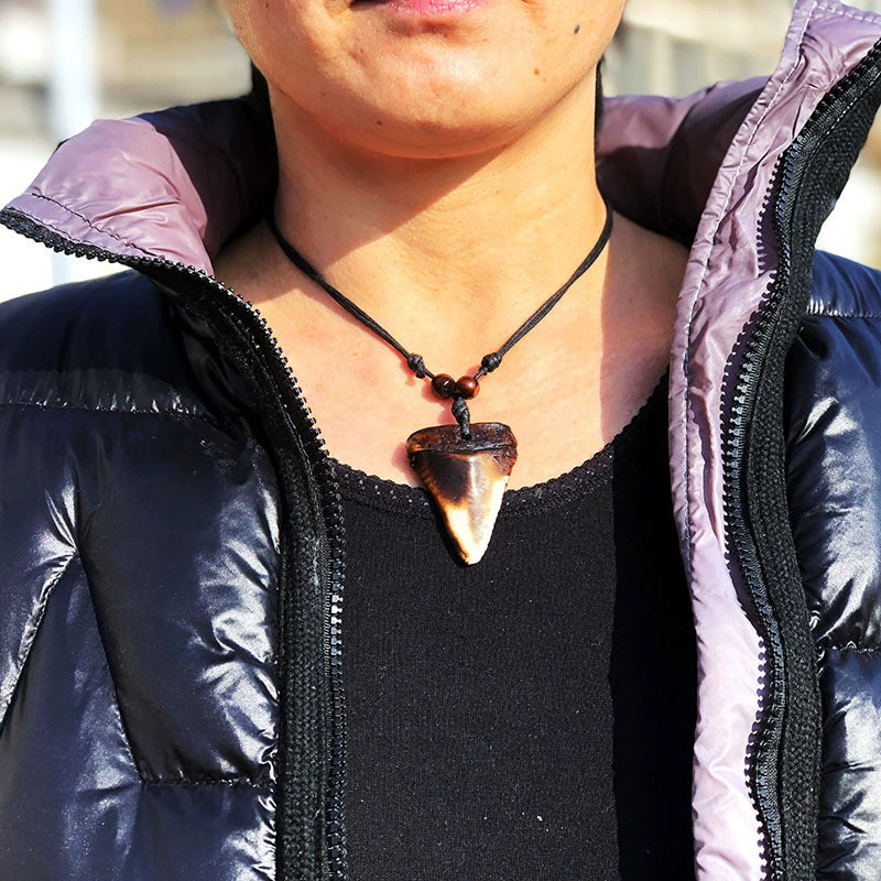 Shark Tooth Necklace | Moroccan Cuban Style Pagan Inca Witchcraft Wax Rope