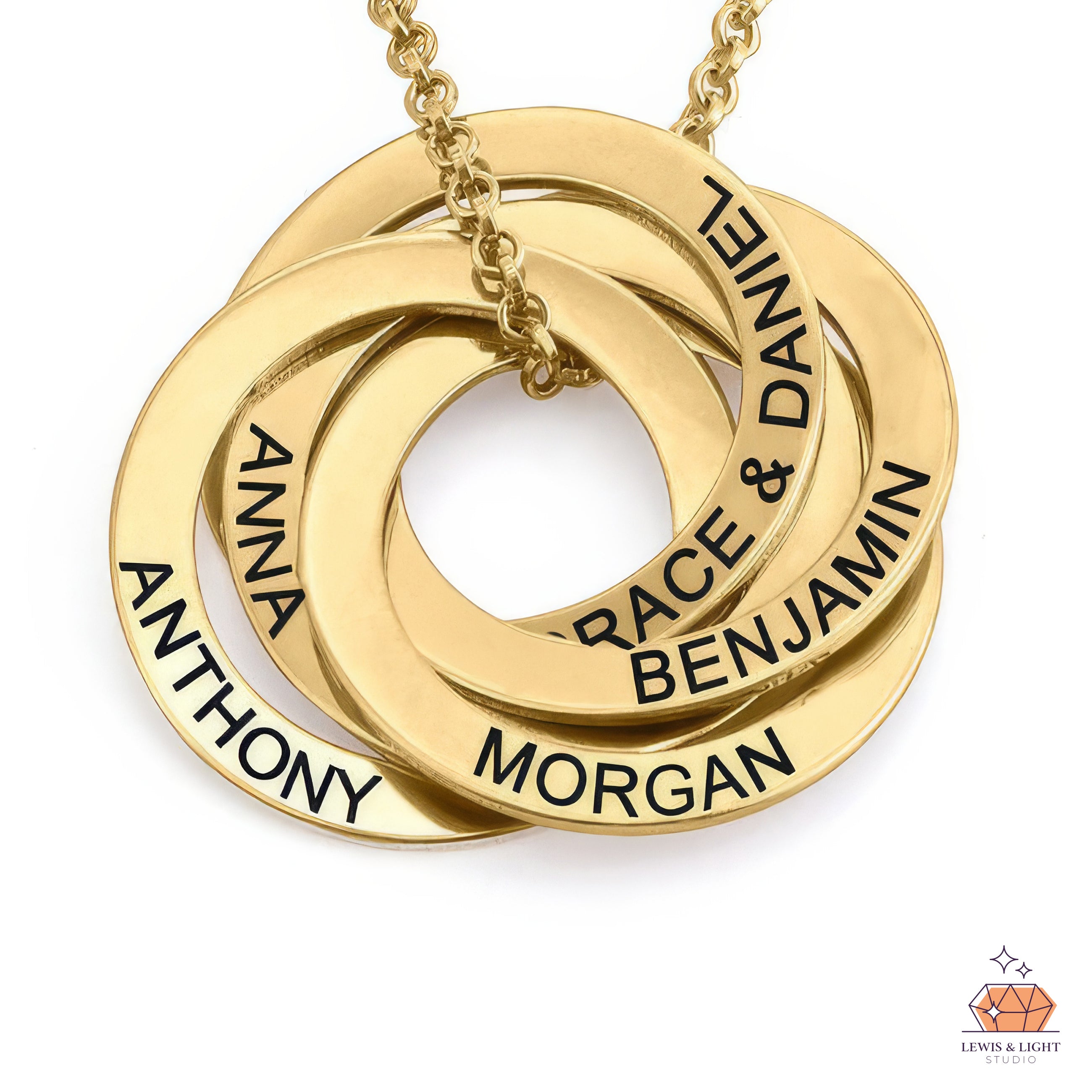 Personalized Interlocking Rings Necklace – Gold-Plated Family Keepsake