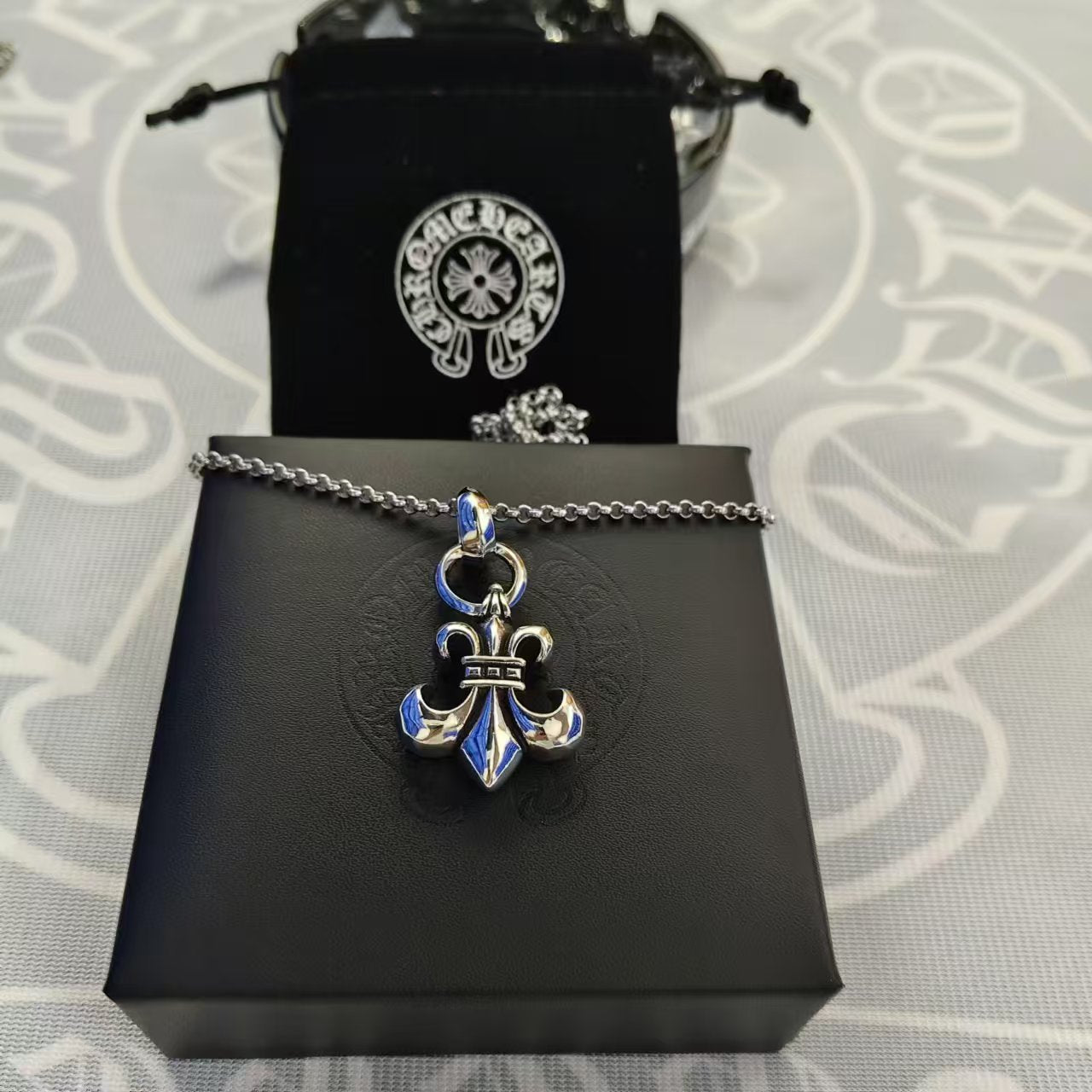 Chrome Hearts 'Fleur de Lis' Teardrop Pendant – 925 Sterling Silver Rock Saints Jewelry