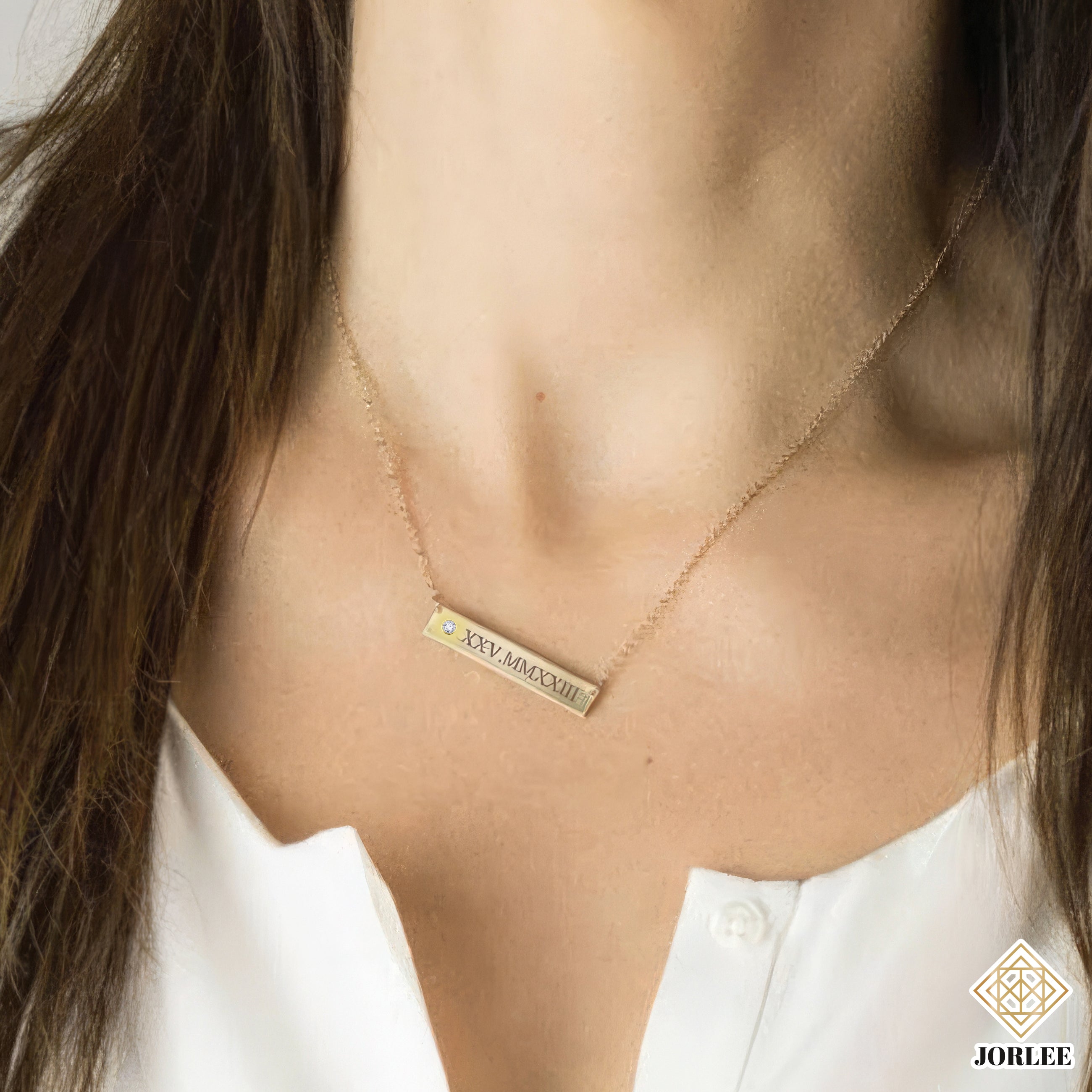 ID Nameplate Necklace in 925 Sterling Silver – Personalized Engraved Bar Necklace for Women