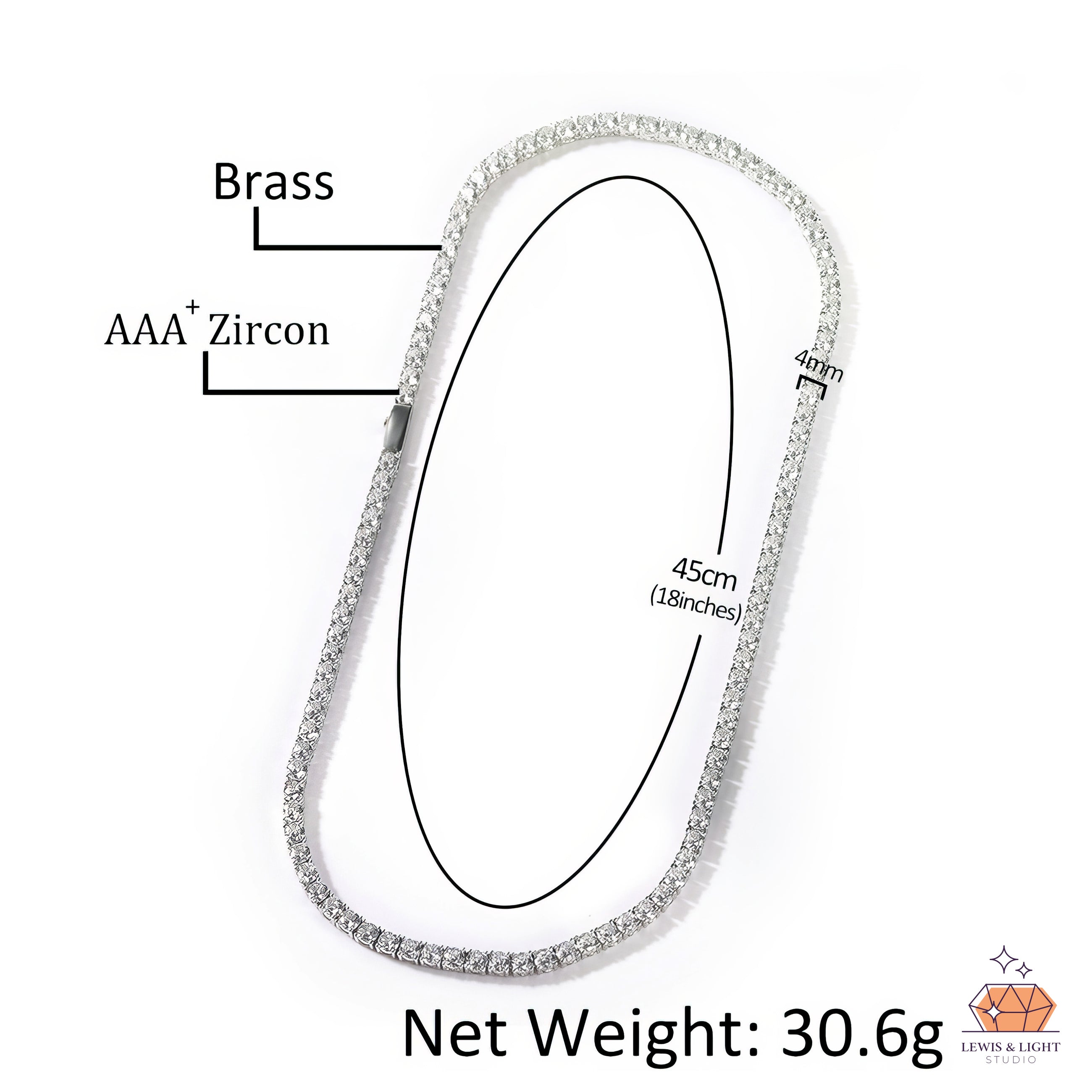 4mm Cubic Zirconia Tennis Chain