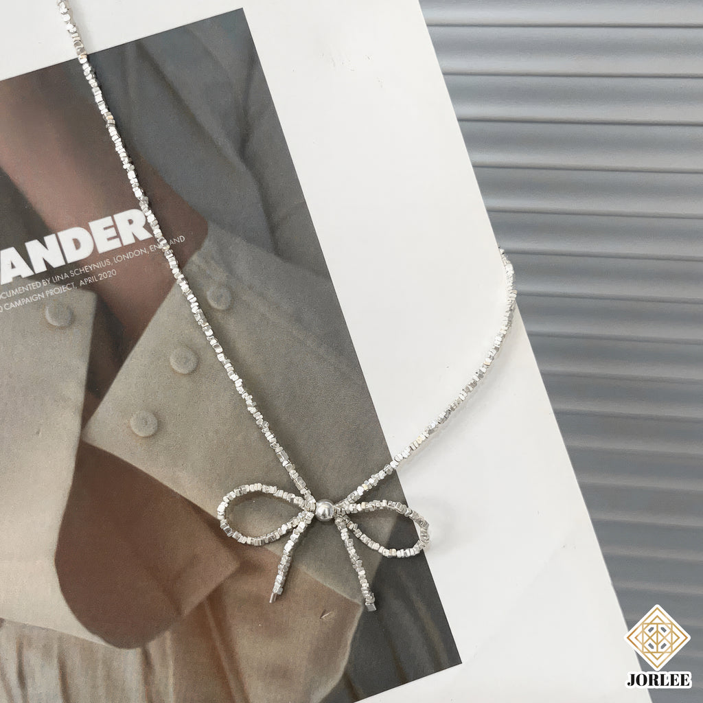 S925 Sterling Chopped Silver Snake Chain Collar | Elegant Luxury Ribbon Pendant | Dainty Fashion Jewelry for Women