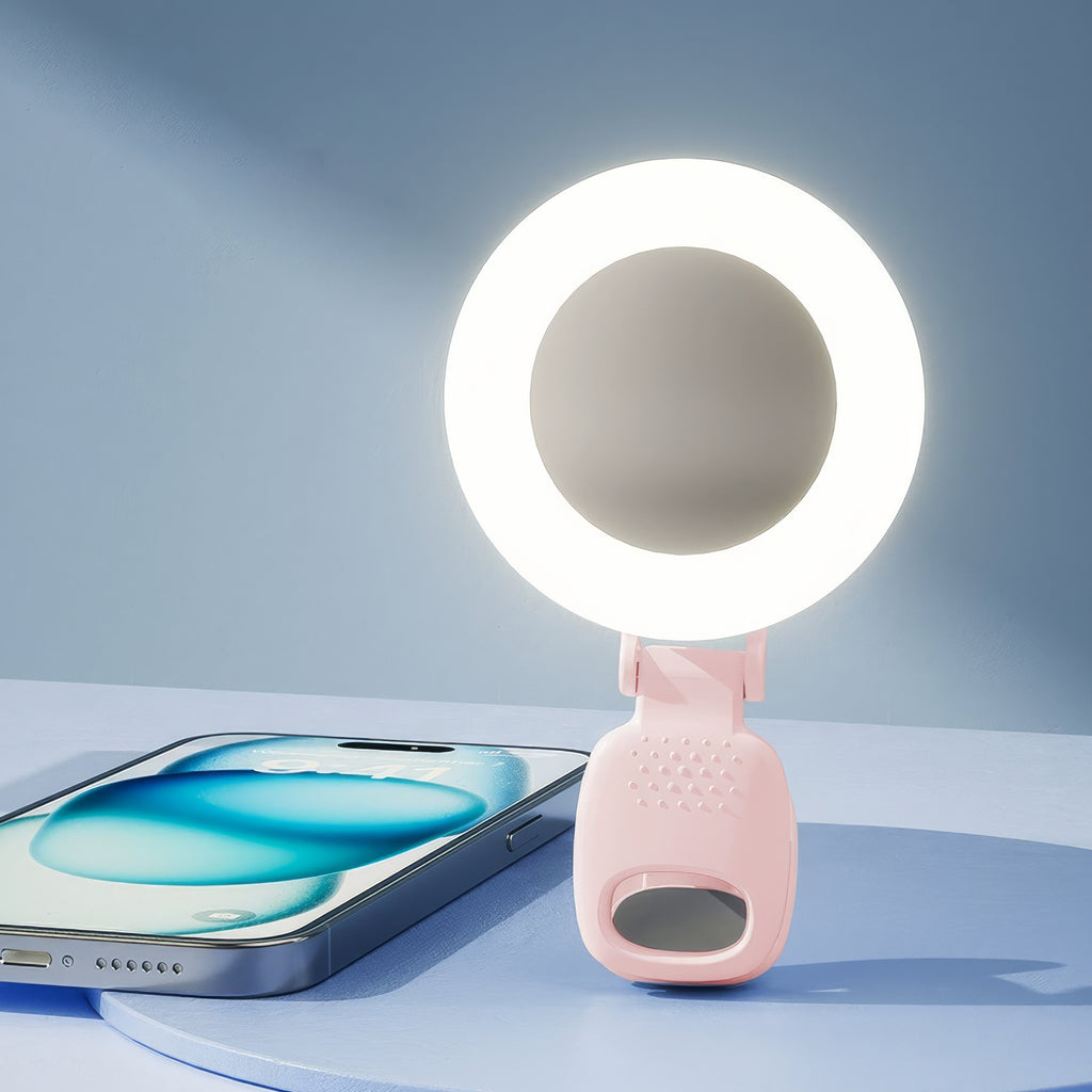 Clip-On Phone Selfie Light with Mirror – Portable LED Ring Light with 3 Adjustable Modes