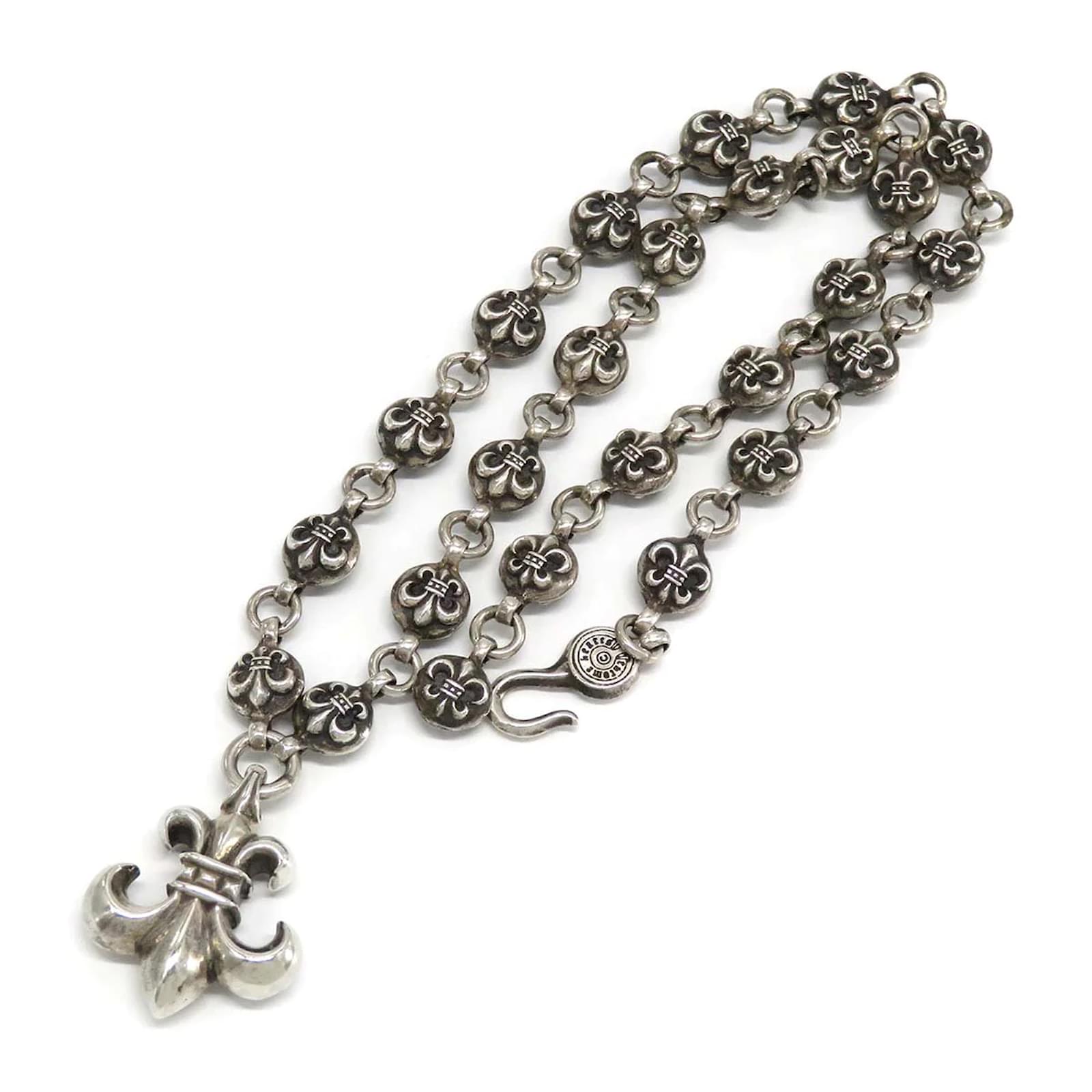 Chrome Hearts Fleur de Lis Pendant & Maltese Cross Chain Necklace | Y2K Punk Gothic Jewelry