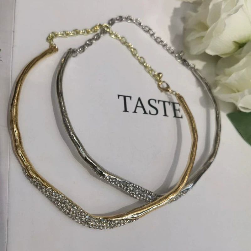 Solanales Skinny Crystal Collar Necklace – Tyla Inspired Alexis Bittar Style | Meta Gala Statement Jewelry