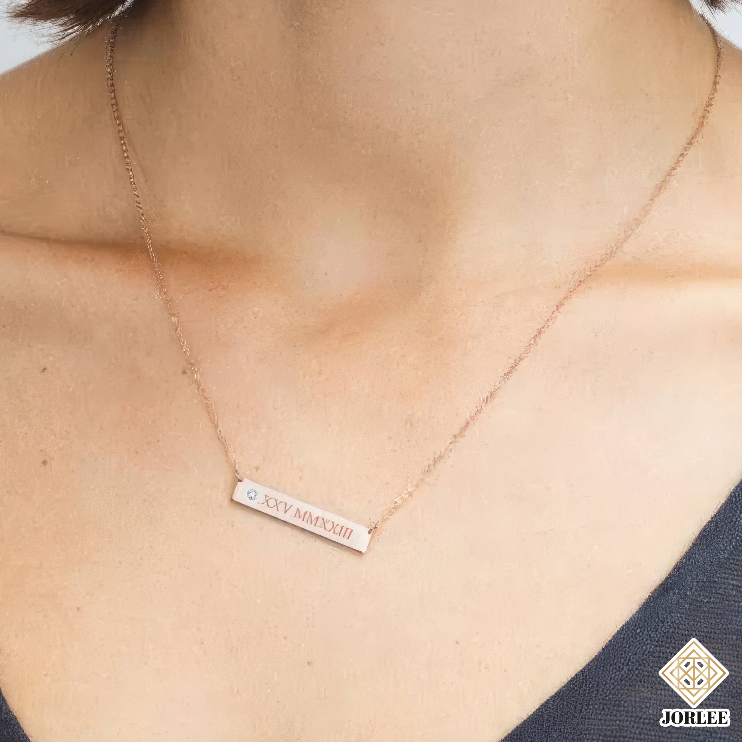 ID Nameplate Necklace in 925 Sterling Silver – Personalized Engraved Bar Necklace for Women