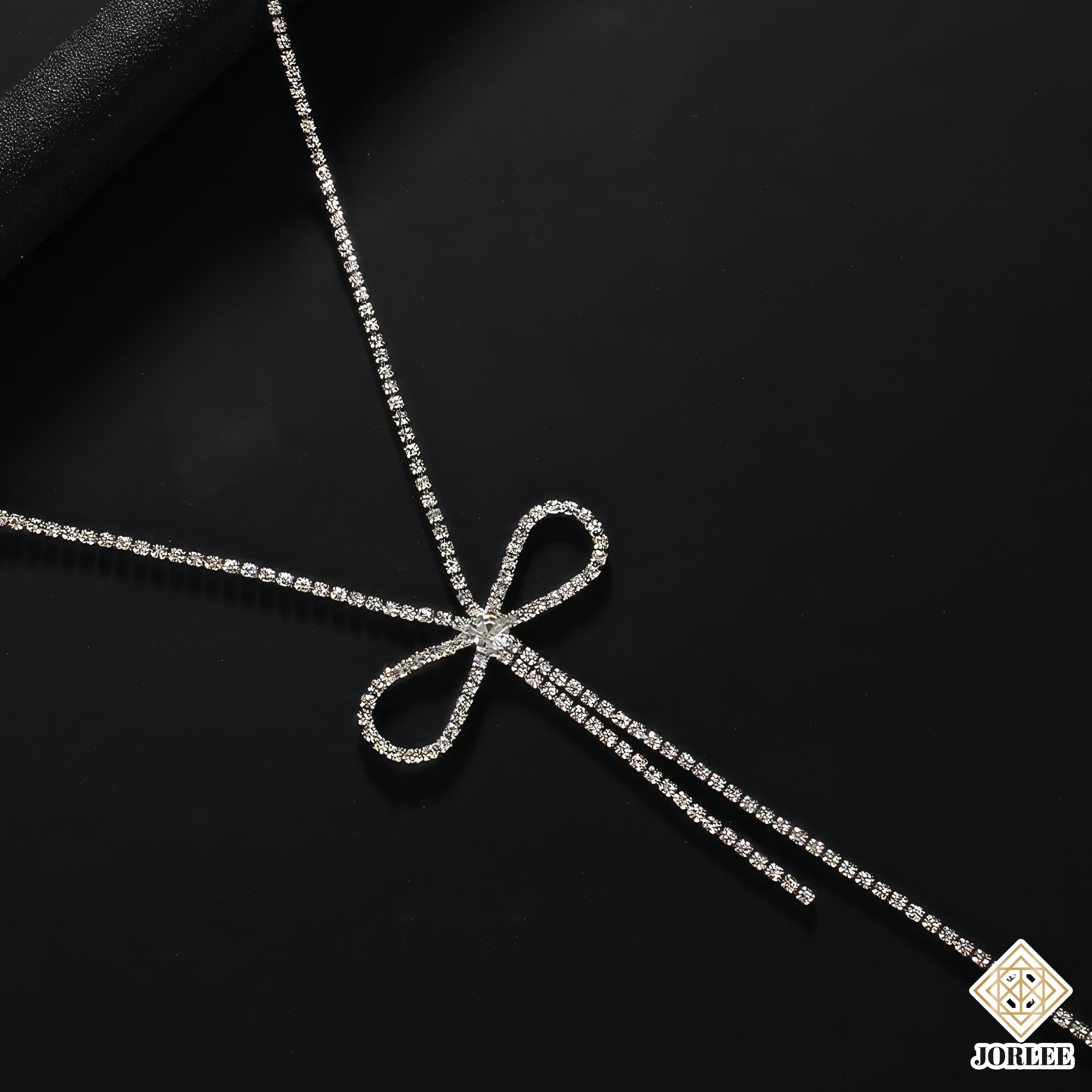 Sparkling Bow Necklace, Rhinestone Choker, Dainty Crystal Ribbon Pendant, Elegant Minimalist Necklace for Women