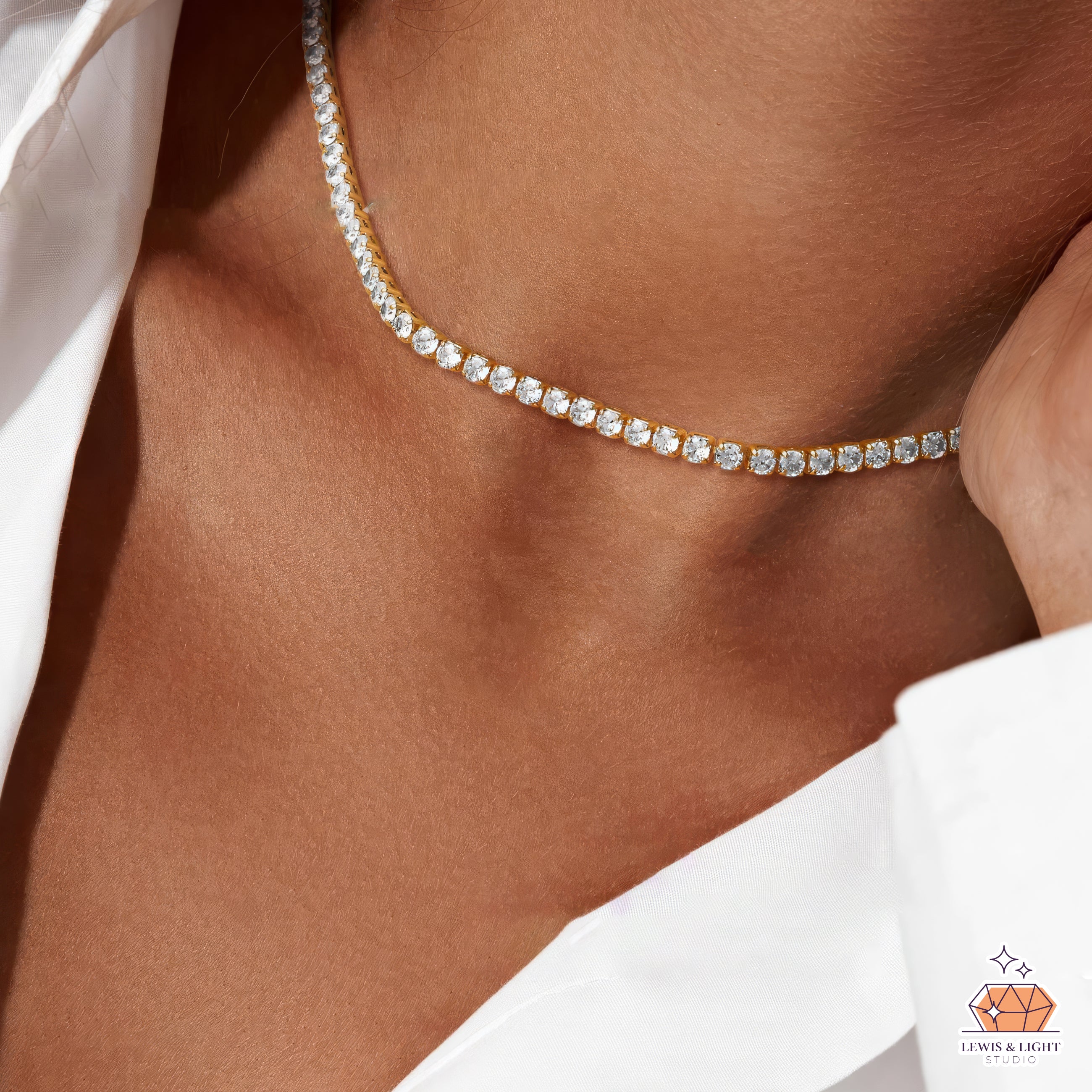 Zirconia Tennis Necklace – Classic Gold-Tone Sparkle