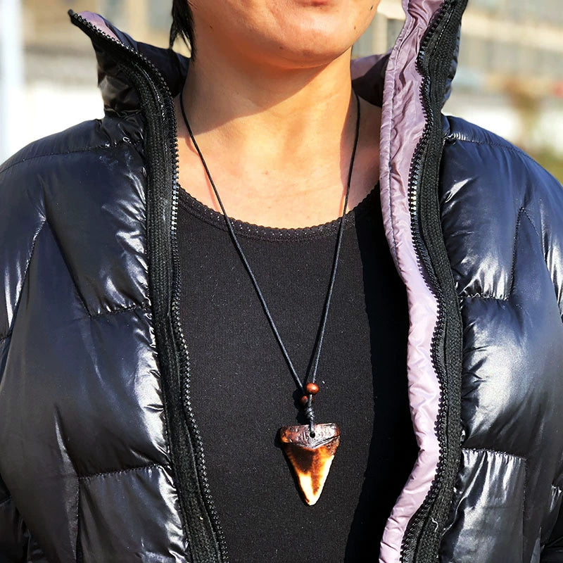 Shark Tooth Necklace | Moroccan Cuban Style Pagan Inca Witchcraft Wax Rope