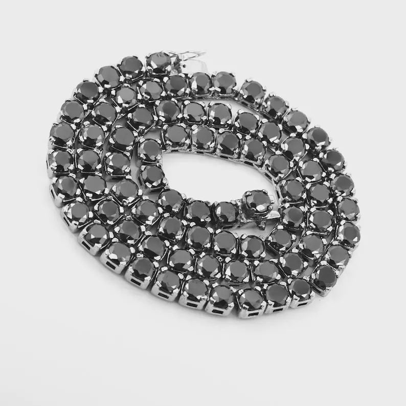 5mm Black Diamond Tennis Necklace – 925 Sterling Silver Iced Out Bling Chain with Spring Buckle | Hip Hop Jewelry
