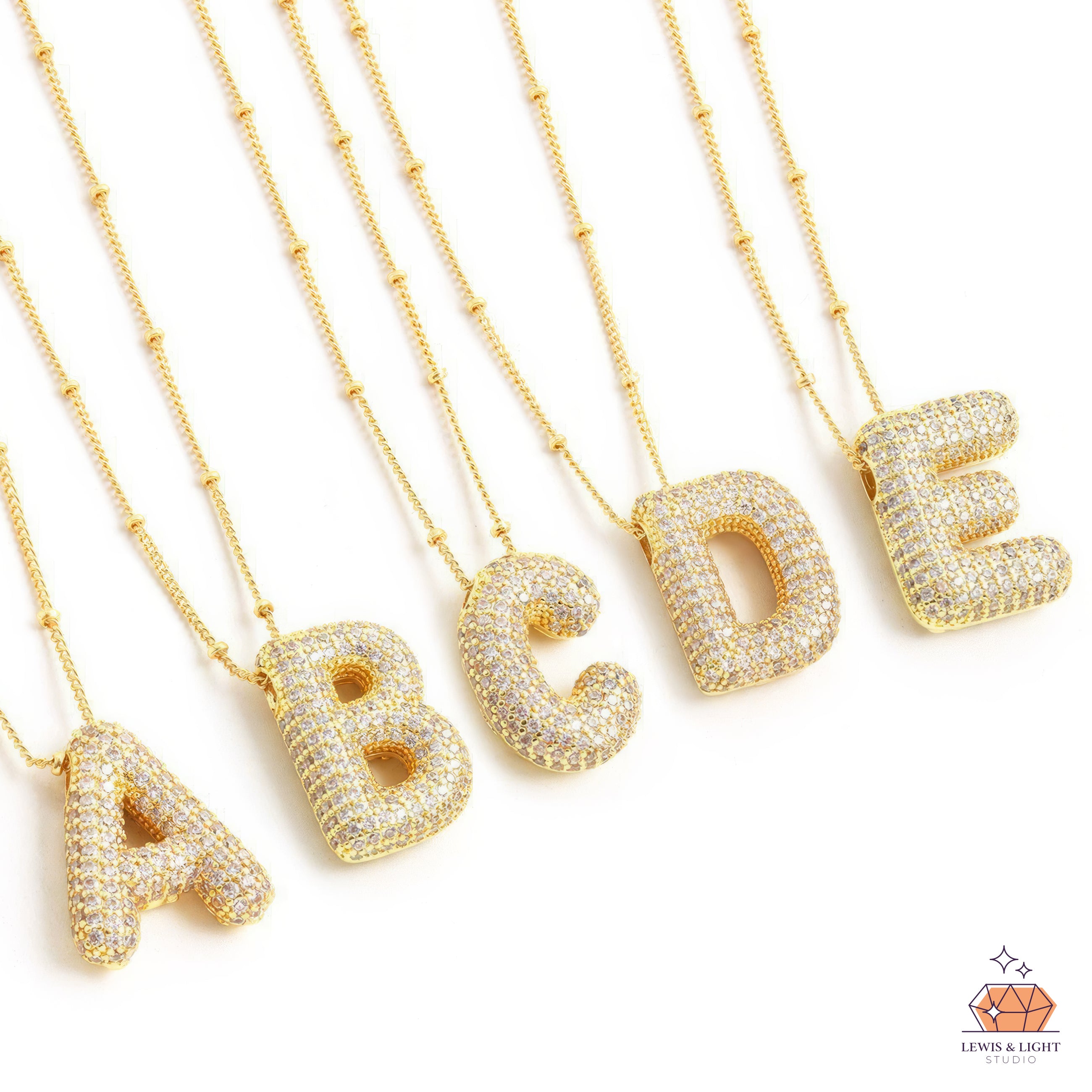 Iced Out Bubble Letter Initial - Gold
